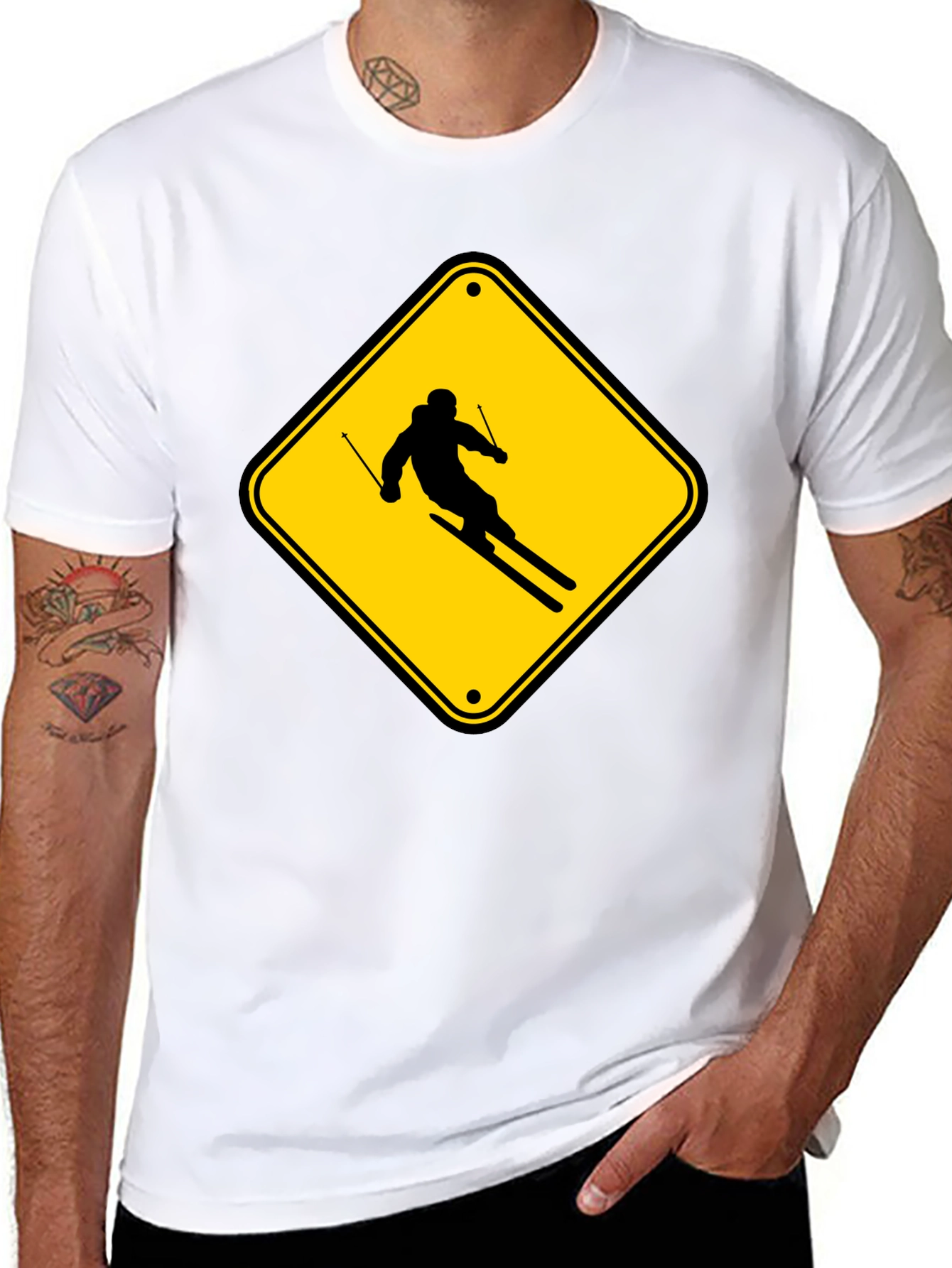 Ski Sign T-Shirt - Caution Skier Tee