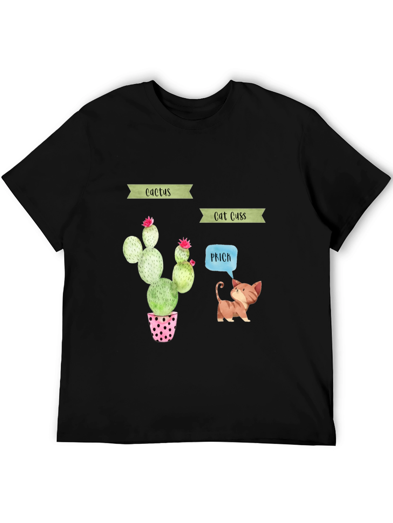 Cactus Cat Puns Black T-Shirt