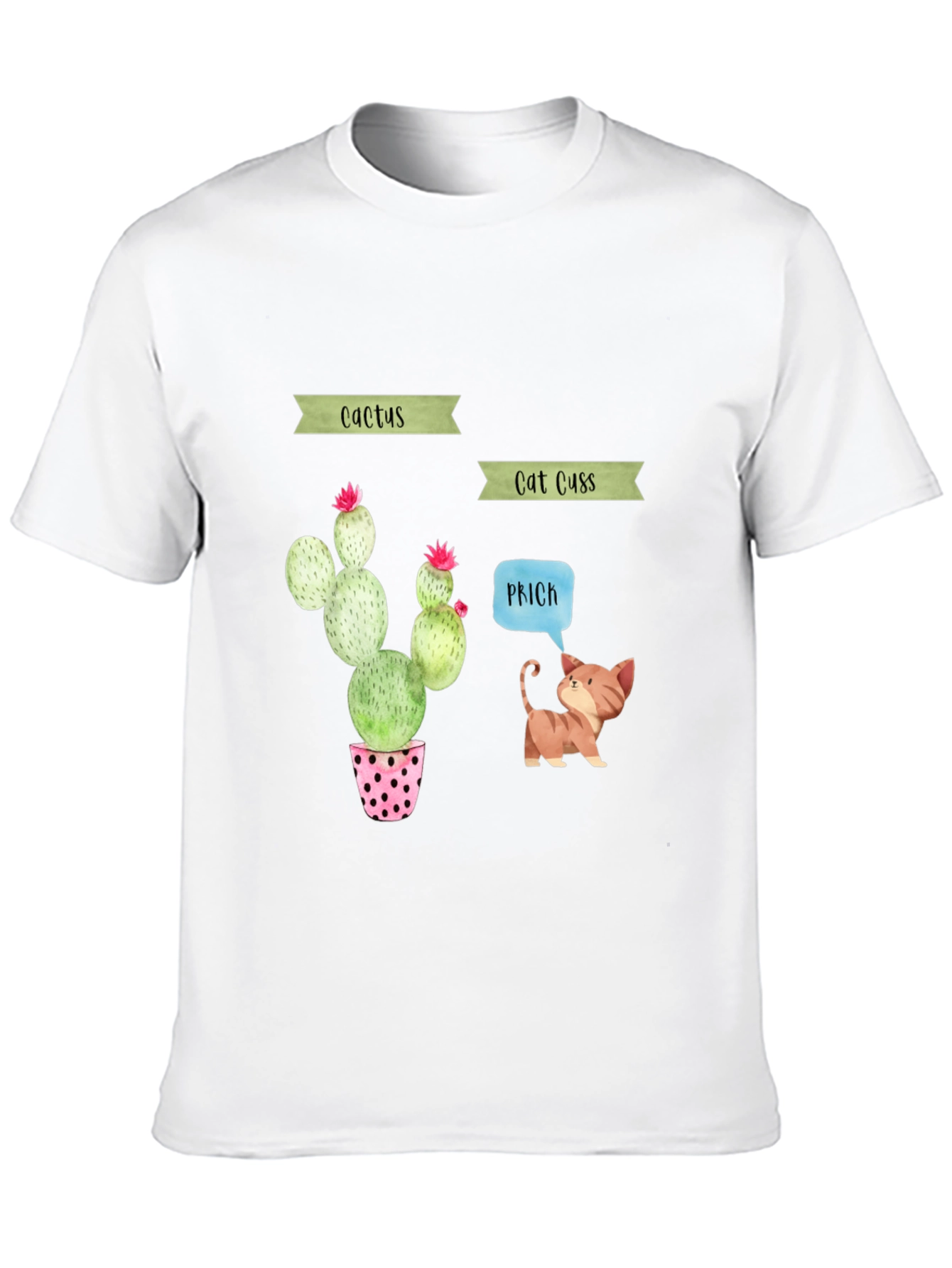 Cactus Cat Puns Black T-Shirt