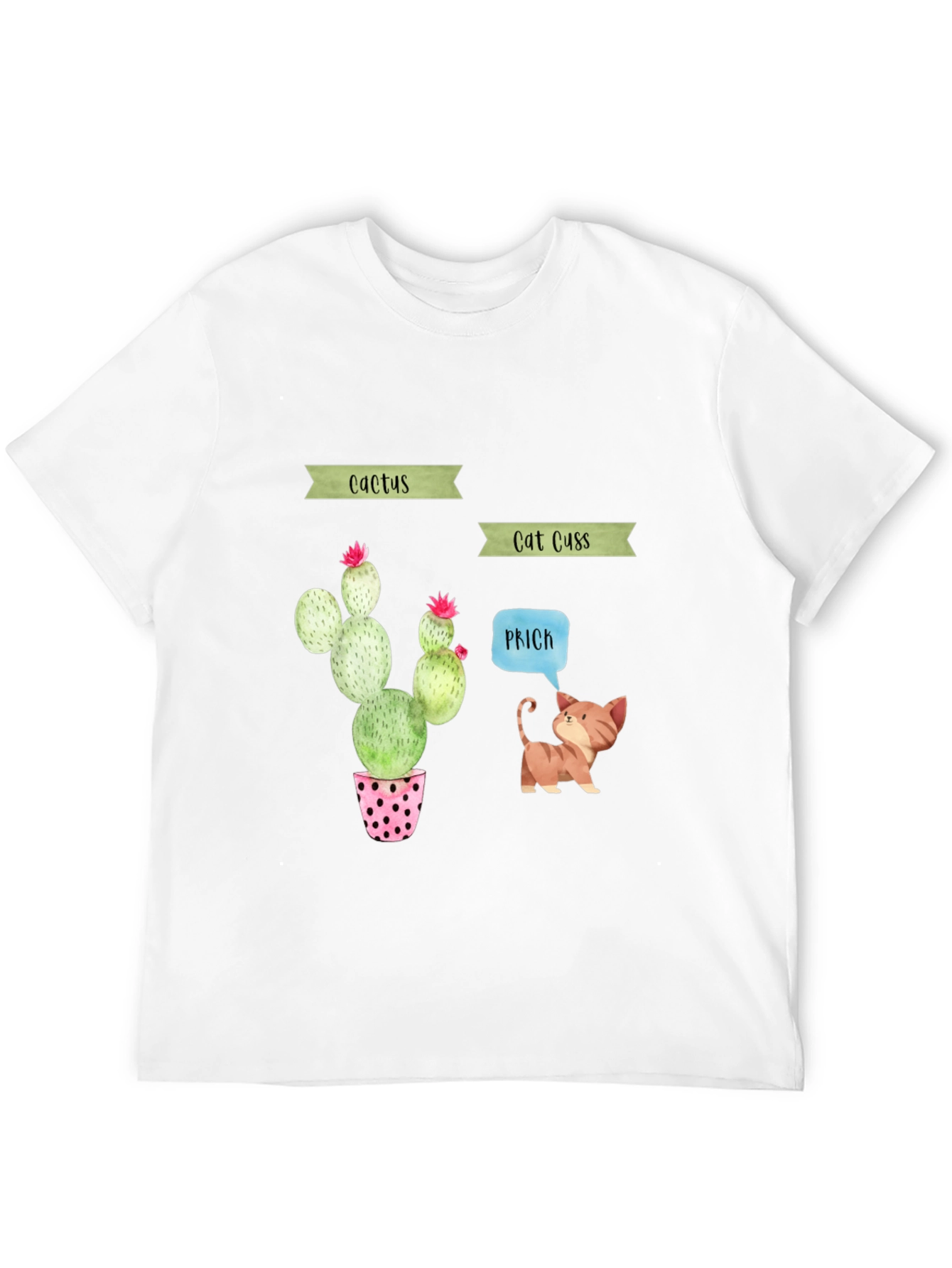 Cactus Cat Puns Black T-Shirt