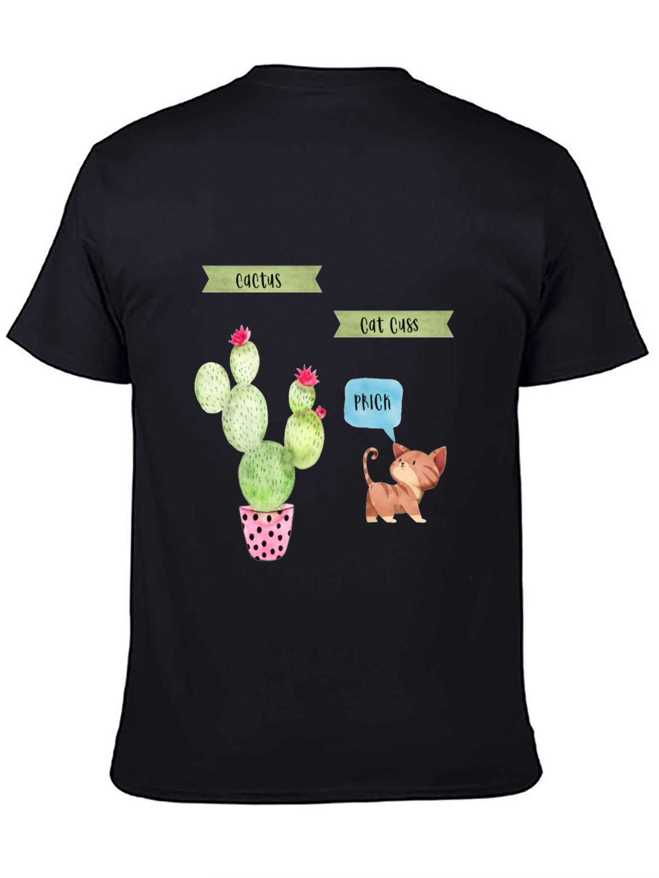 Cactus Cat Puns Black T-Shirt