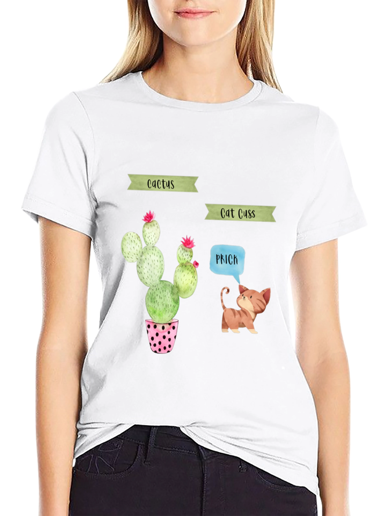 Cactus Cat Puns Black T-Shirt