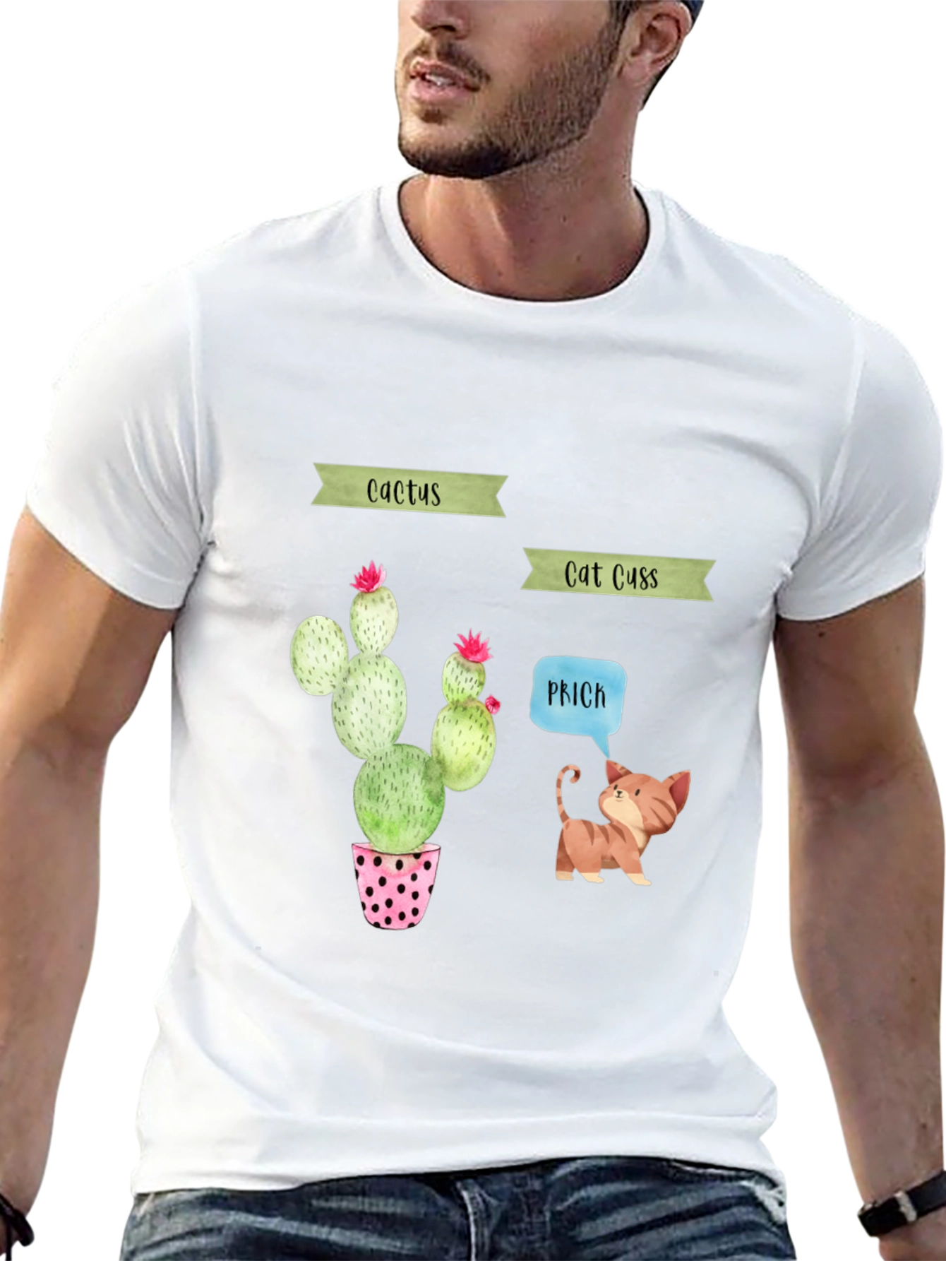 Cactus Cat Puns Black T-Shirt