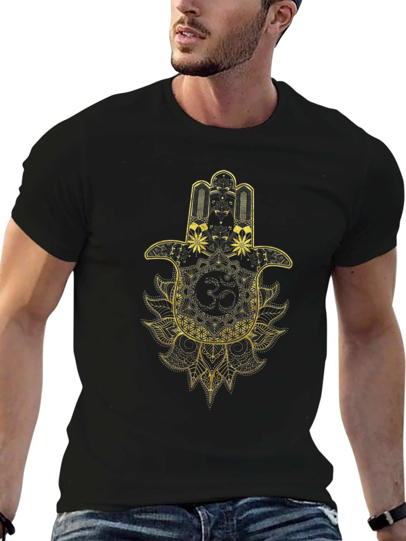 Hamsa Hand Mandala Graphic Tee - Black
