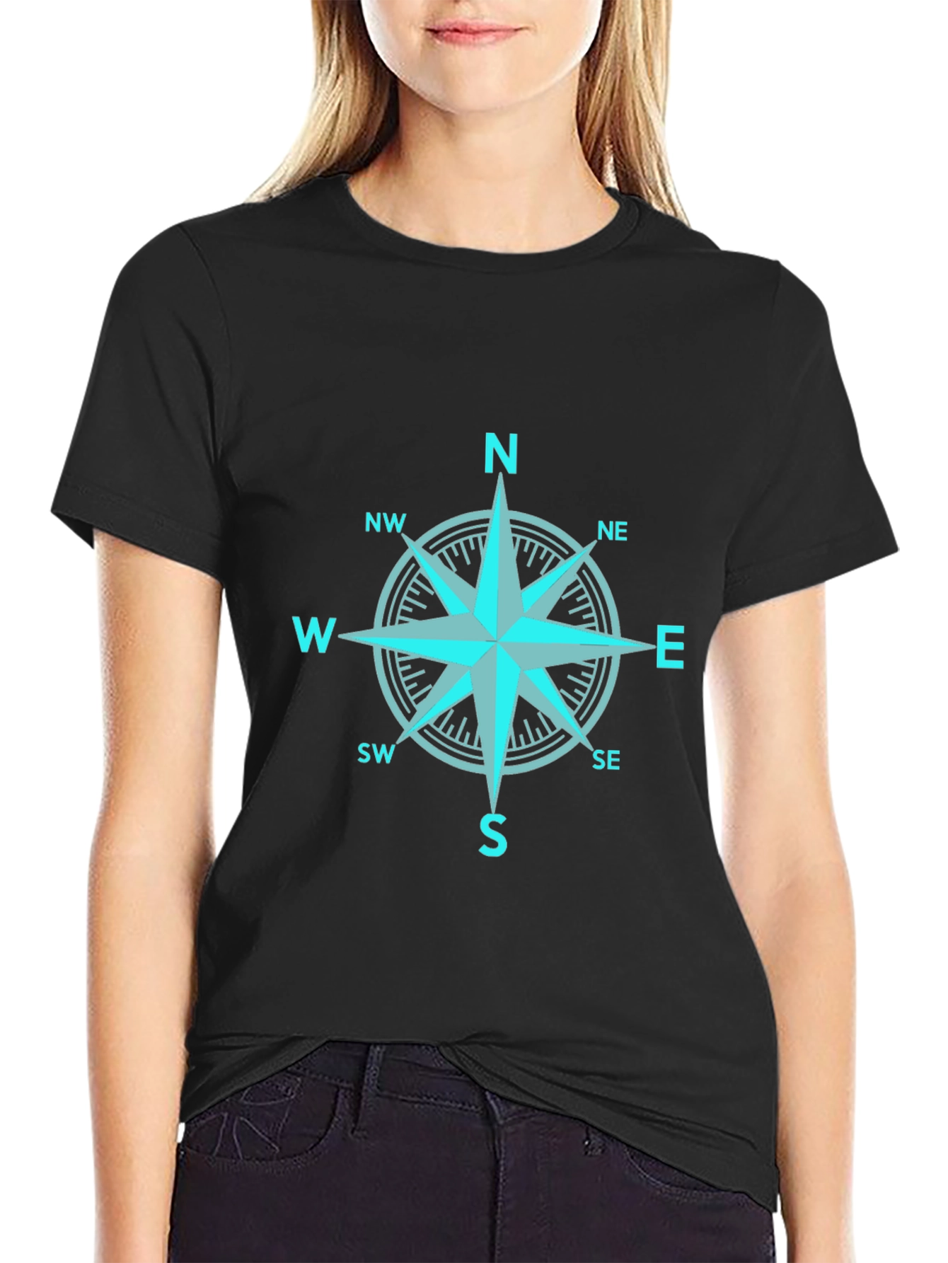Compass Rose Graphic Print Black T-Shirt