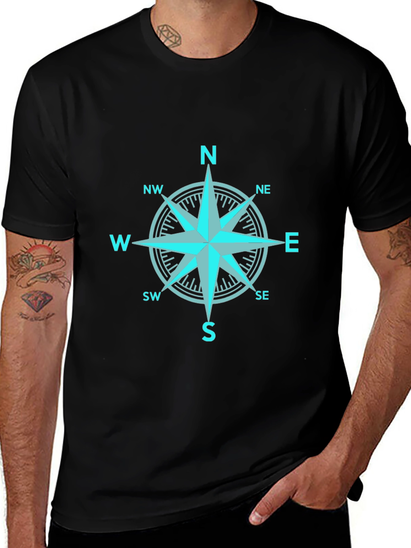 Compass Rose Graphic Print Black T-Shirt