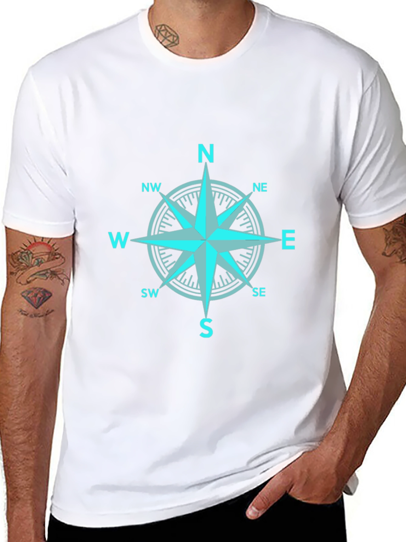 Compass Rose Graphic Print Black T-Shirt