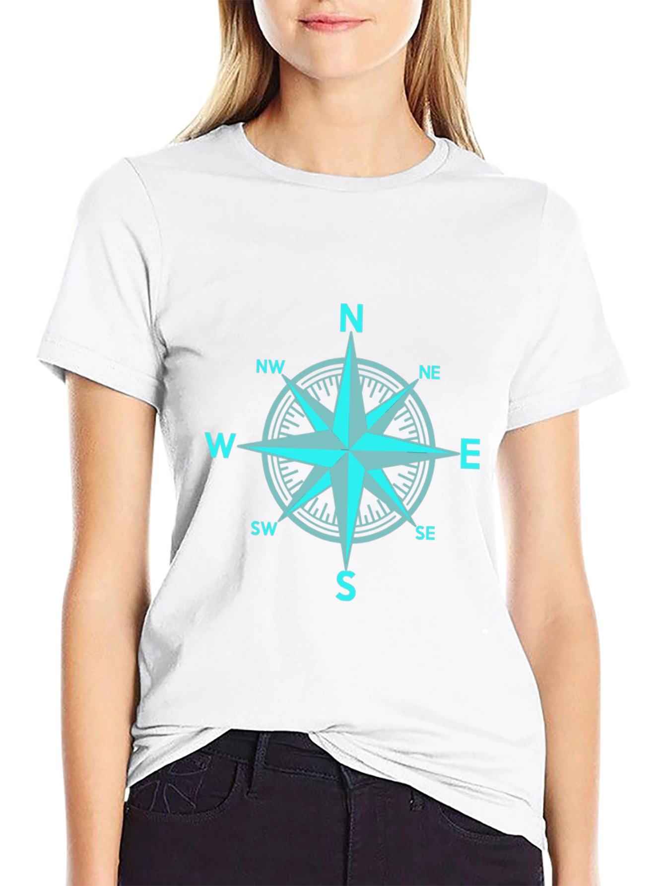 Compass Rose Graphic Print Black T-Shirt