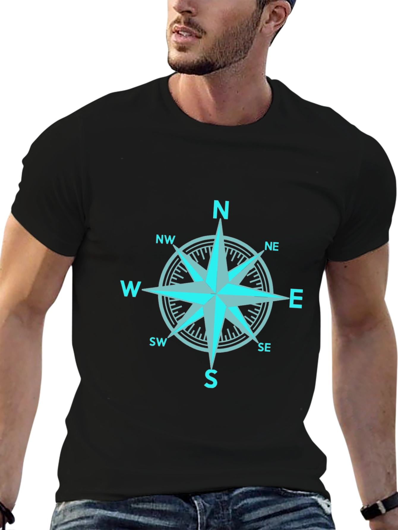 Compass Rose Graphic Print Black T-Shirt