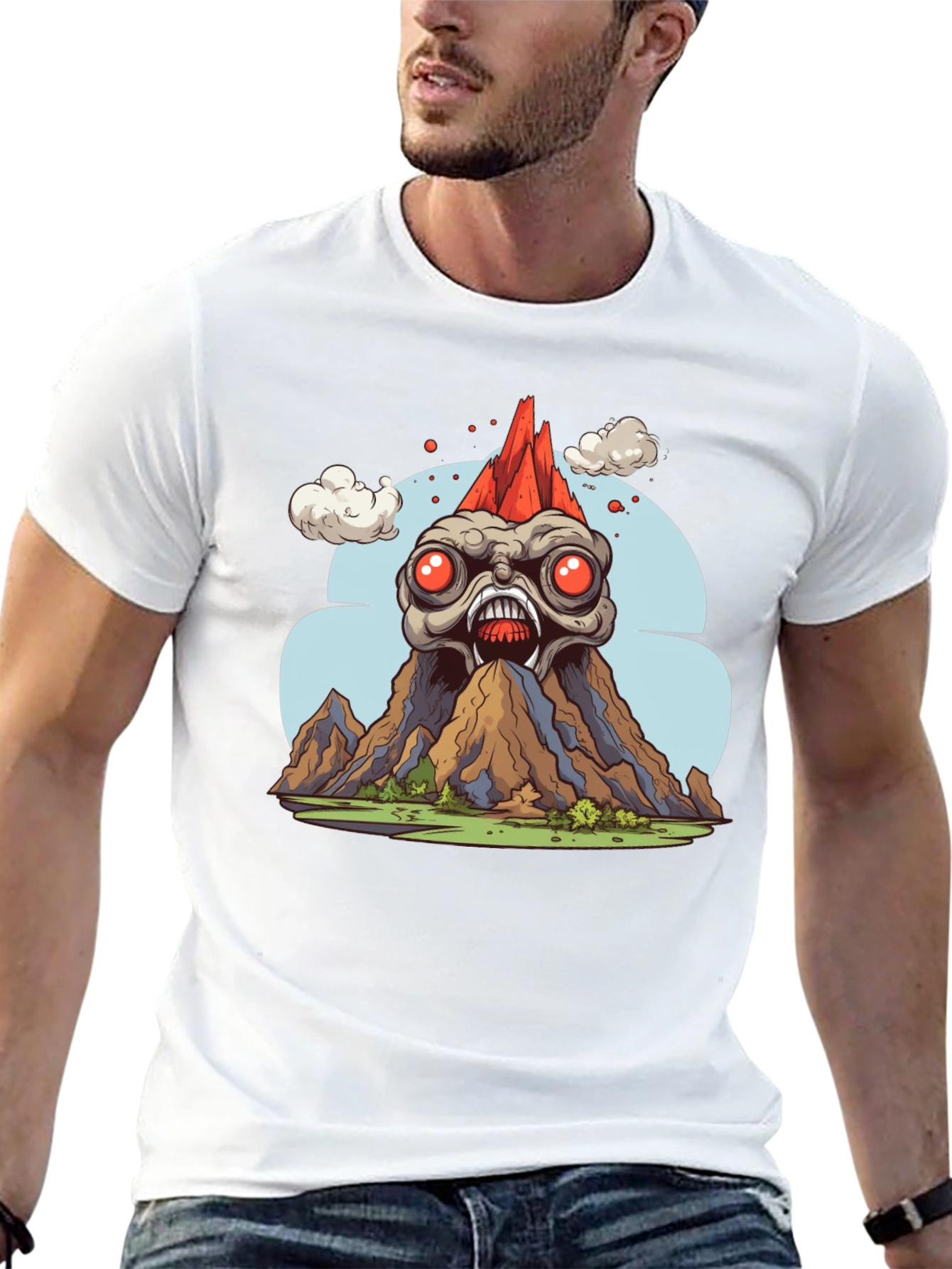 Monster Volcano Graphic Tee - Bold Black T-Shirt