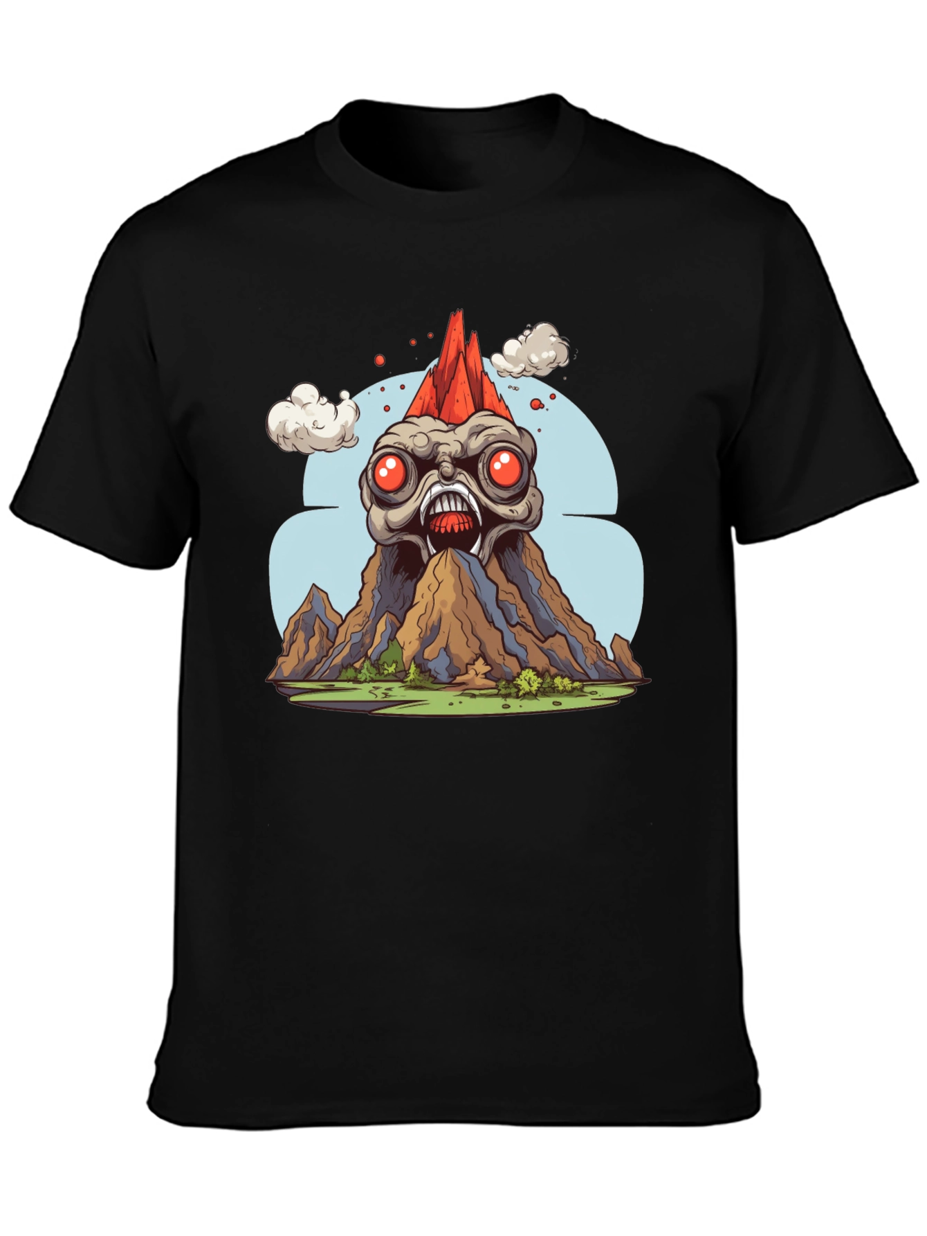 Monster Volcano Graphic Tee - Bold Black T-Shirt