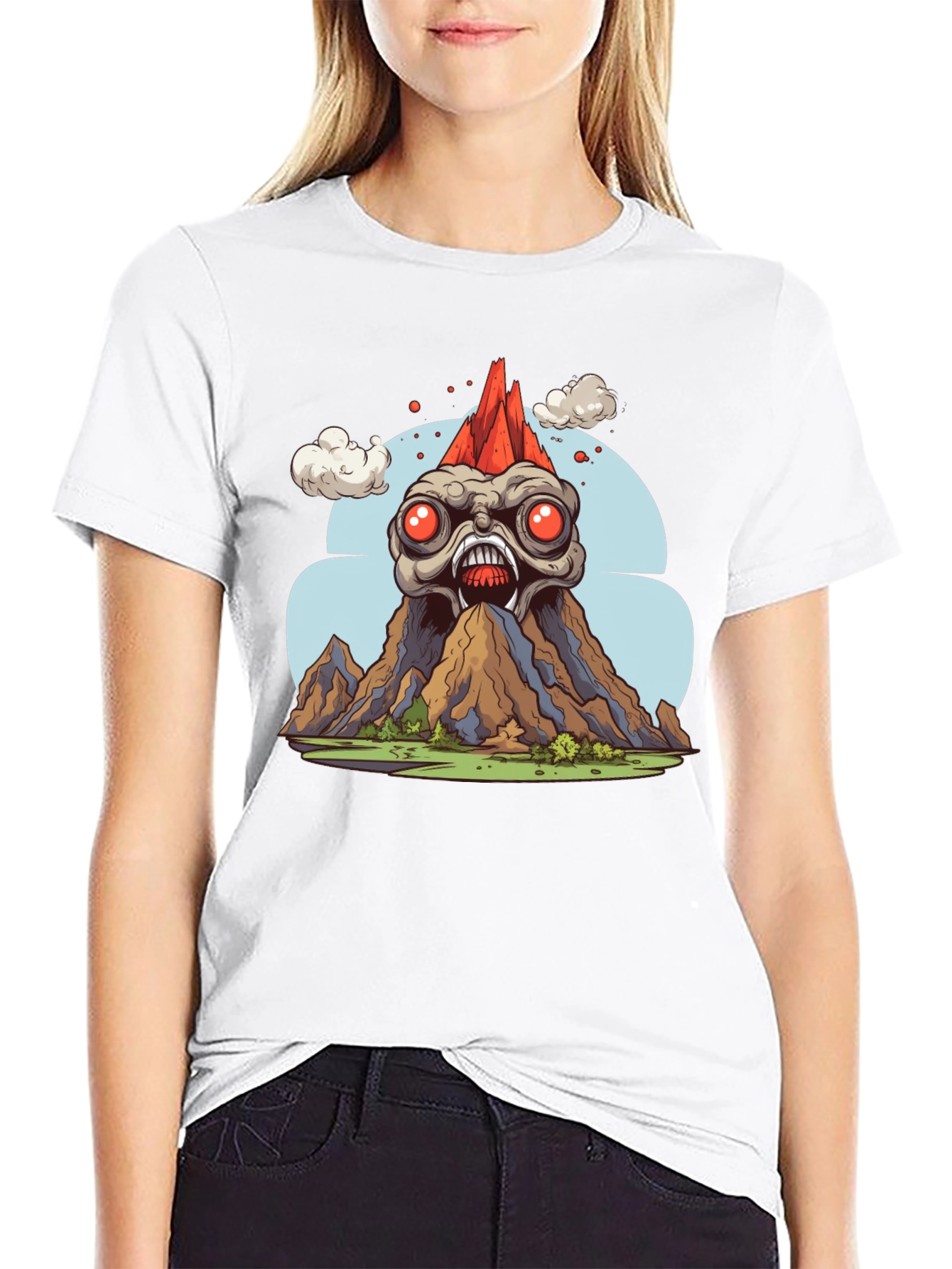 Monster Volcano Graphic Tee - Bold Black T-Shirt