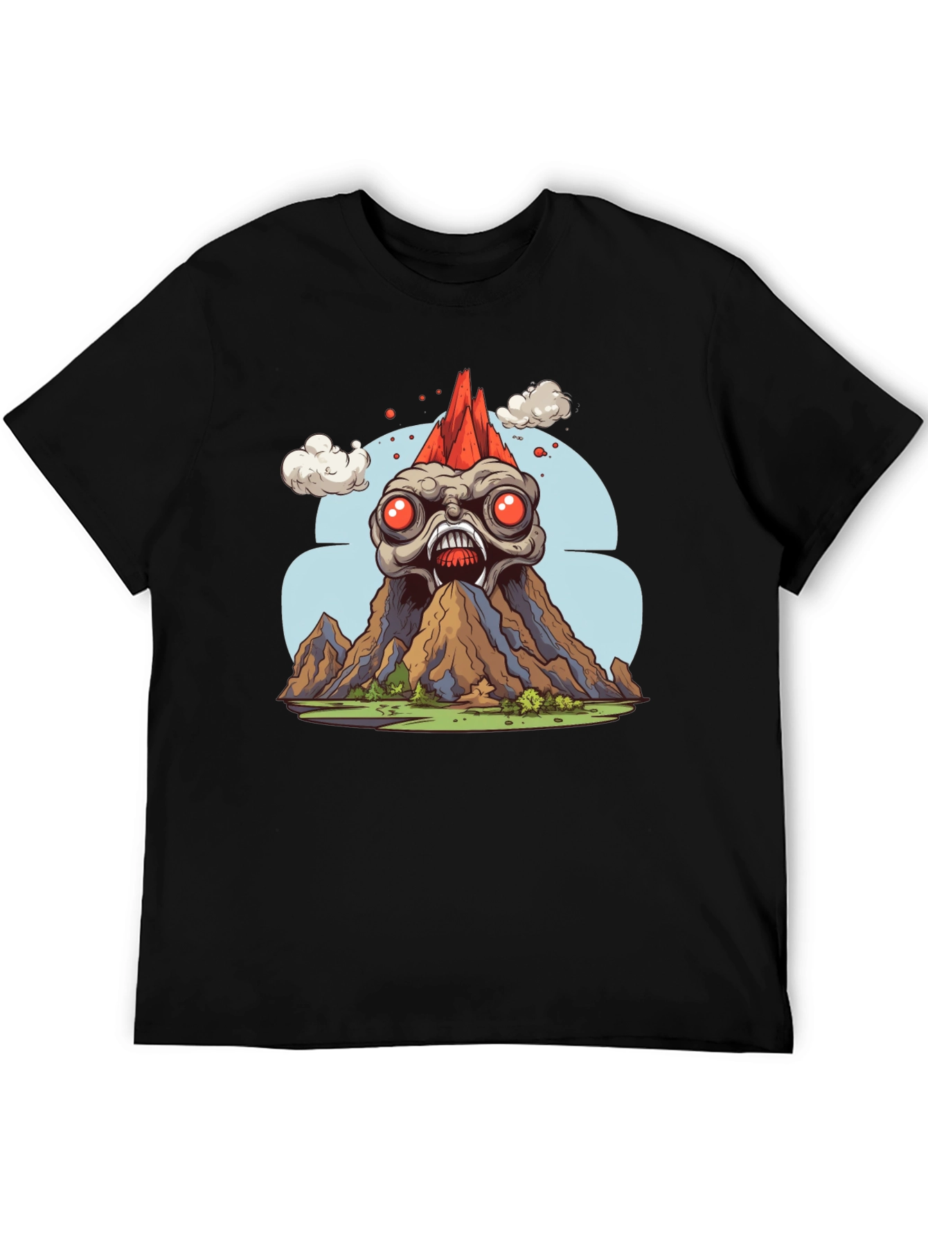 Monster Volcano Graphic Tee - Bold Black T-Shirt