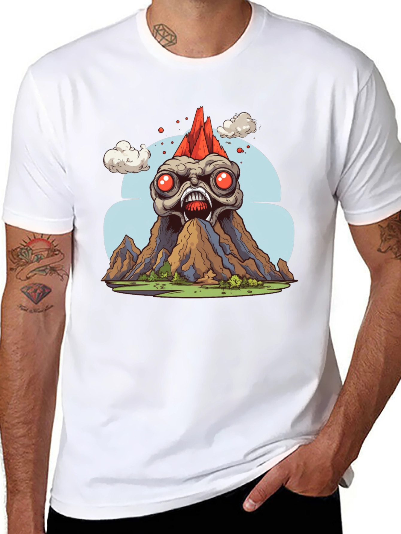 Monster Volcano Graphic Tee - Bold Black T-Shirt