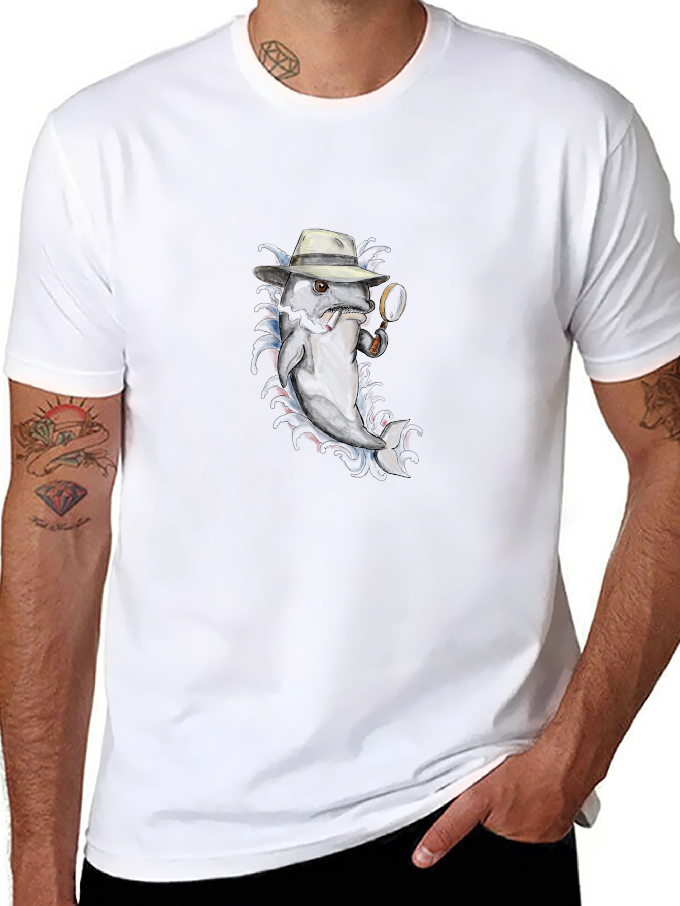 Detective Fish Graphic T-Shirt - Black