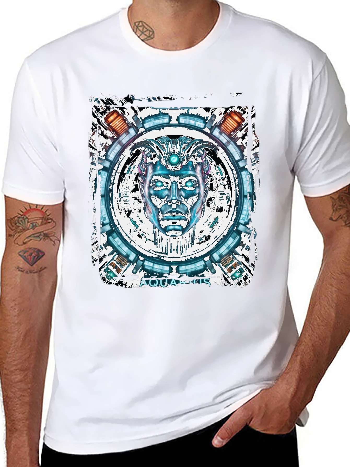 Aquatic Robot Face Graphic T-Shirt