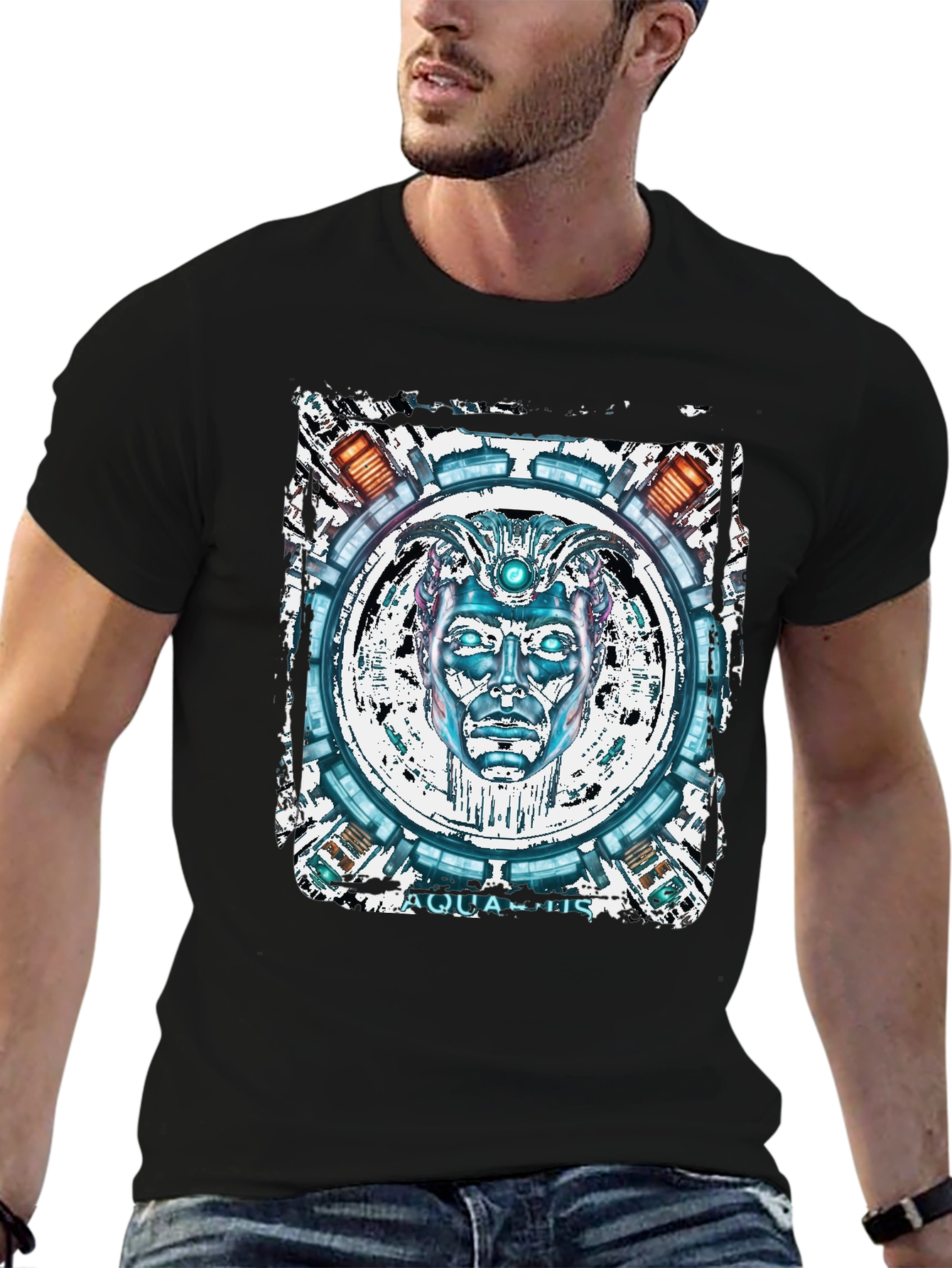 Aquatic Robot Face Graphic T-Shirt