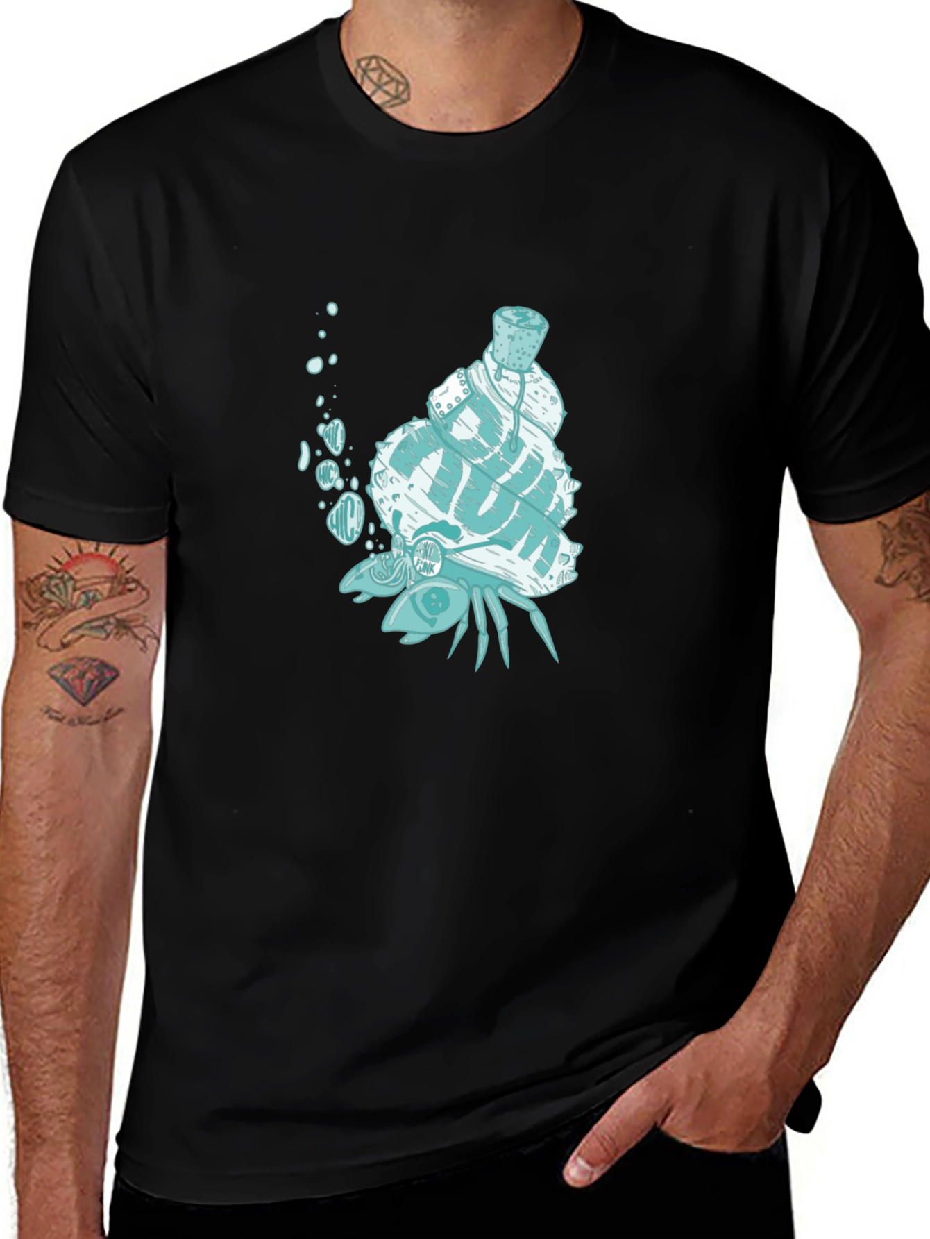 Unique Crab with Shell Graphic T-Shirt - Black