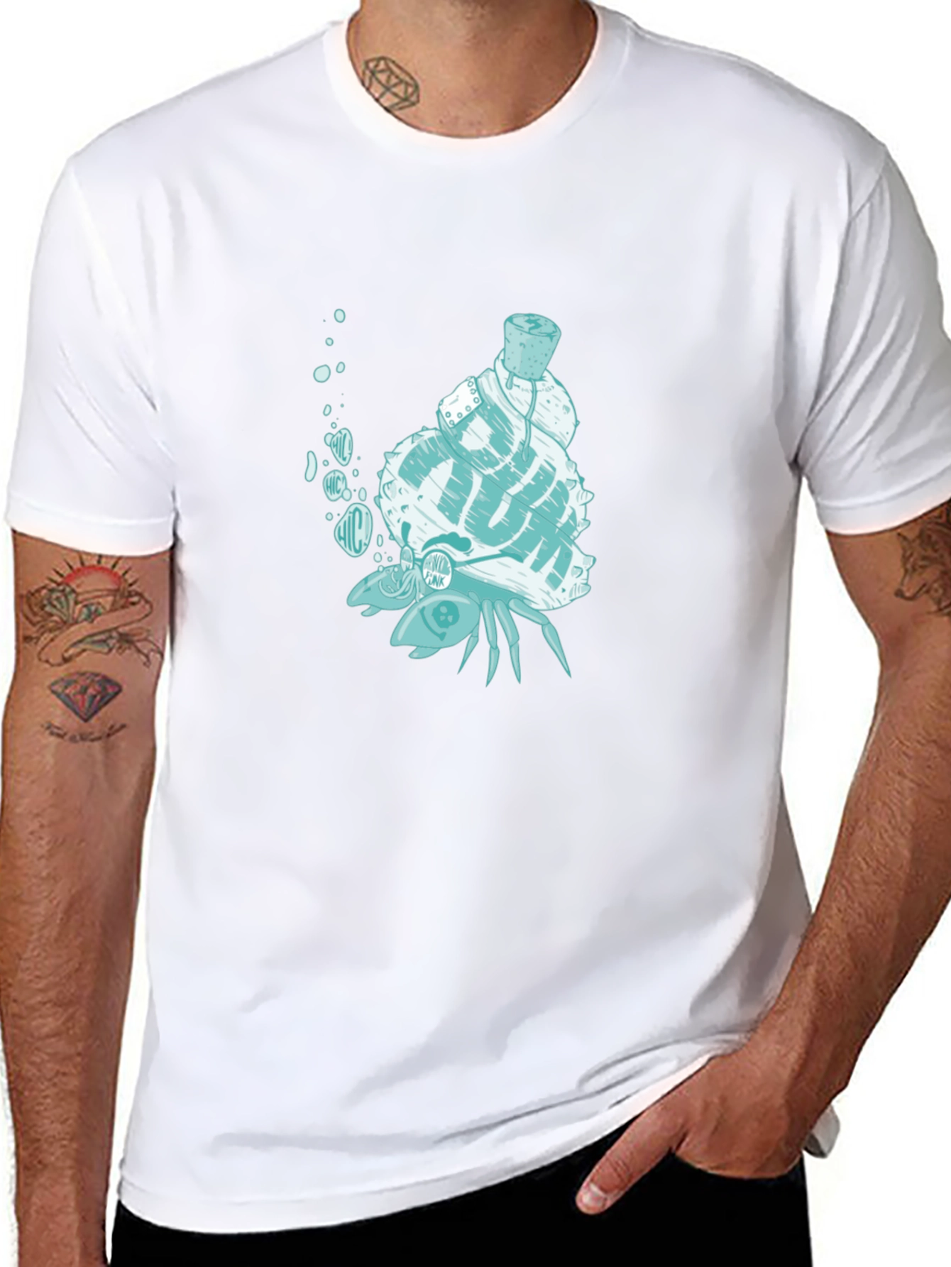 Unique Crab with Shell Graphic T-Shirt - Black