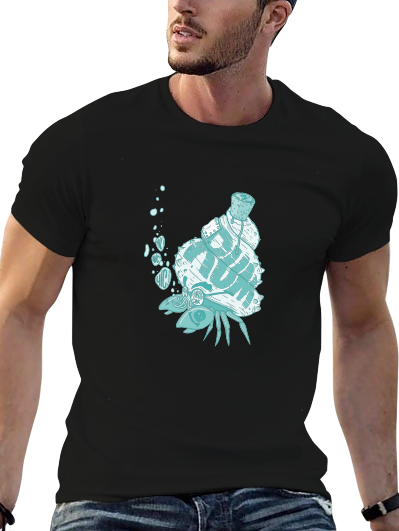 Unique Crab with Shell Graphic T-Shirt - Black