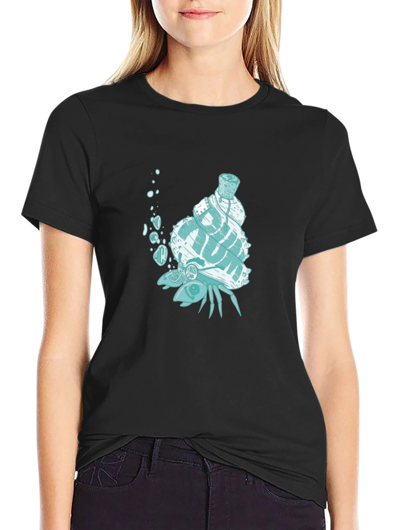 Unique Crab with Shell Graphic T-Shirt - Black