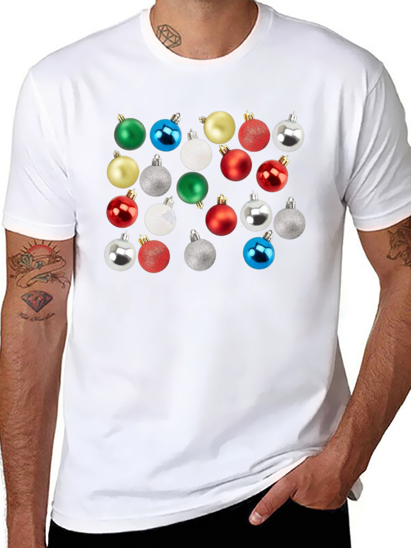Christmas Ornament Pattern Crew Neck T-Shirt