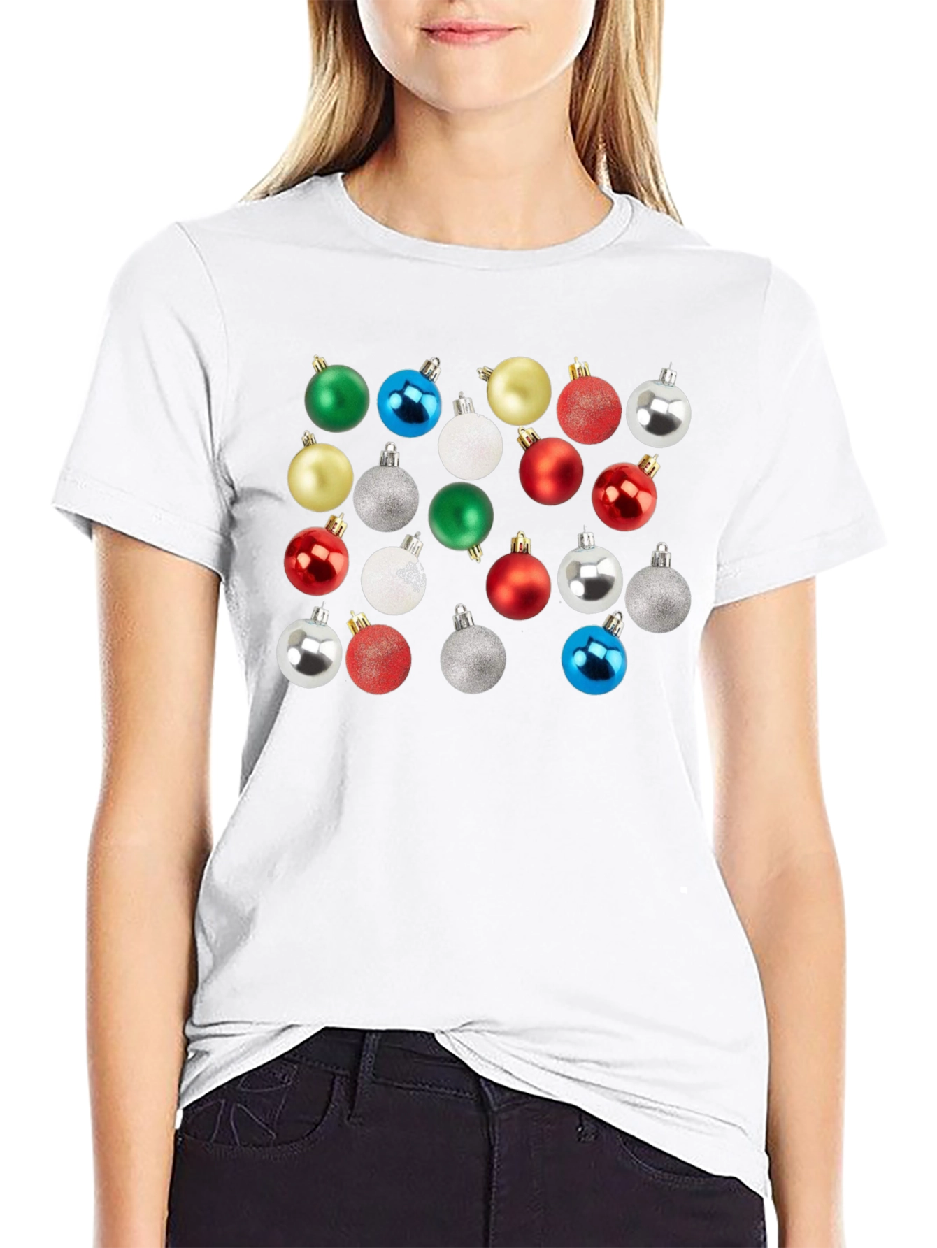 Christmas Ornament Pattern Crew Neck T-Shirt
