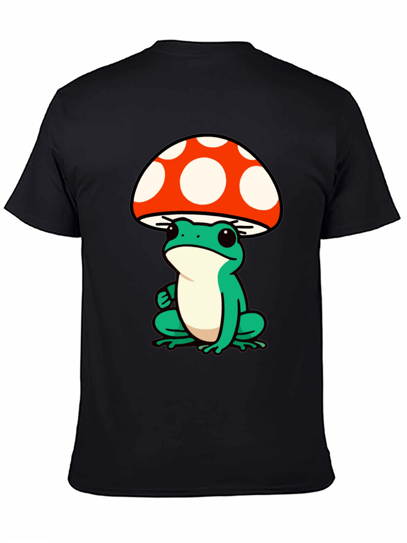 Frog Mushroom Graphic Tee - Black Cotton T-Shirt