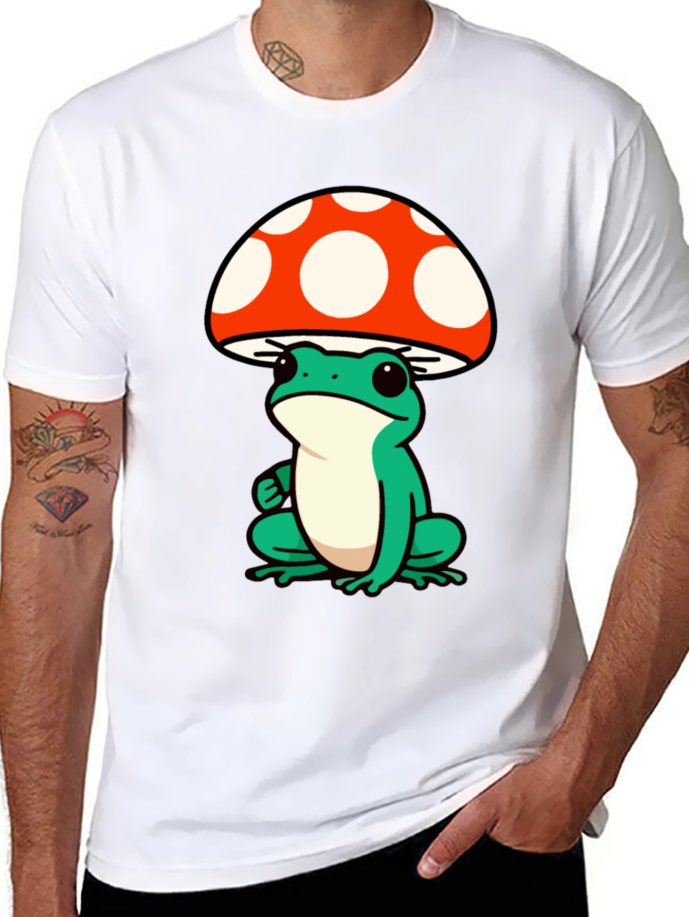 Frog Mushroom Graphic Tee - Black Cotton T-Shirt
