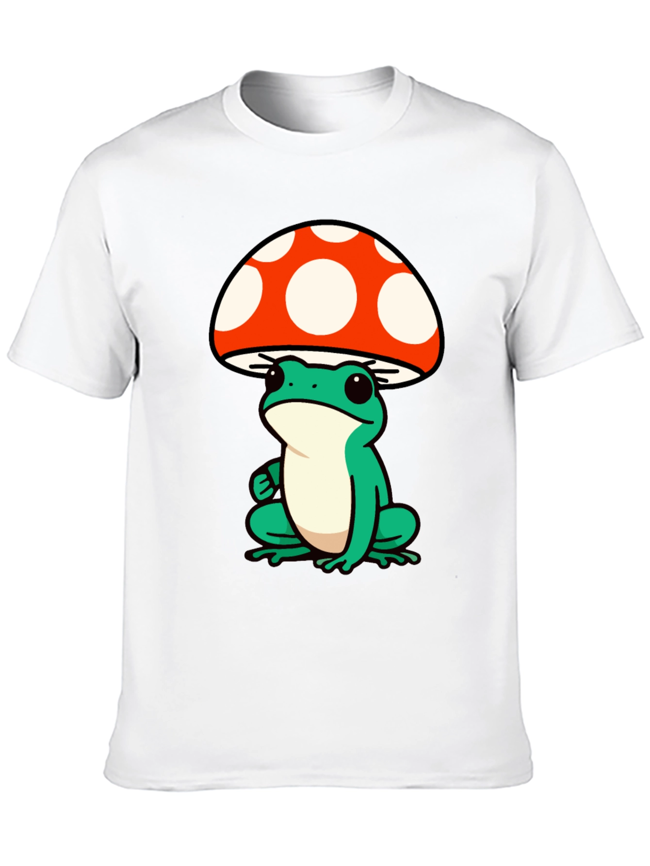 Frog Mushroom Graphic Tee - Black Cotton T-Shirt