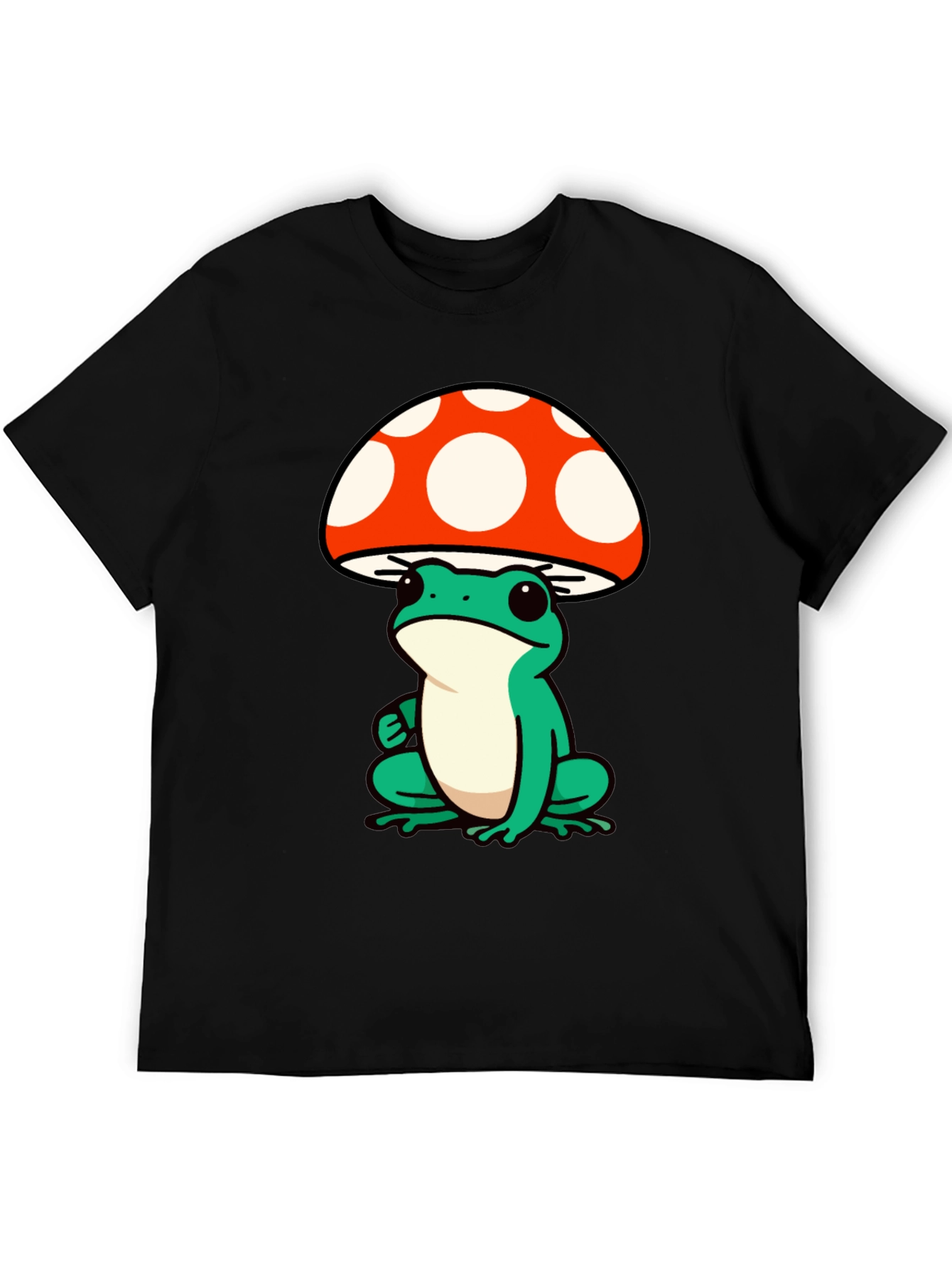 Frog Mushroom Graphic Tee - Black Cotton T-Shirt