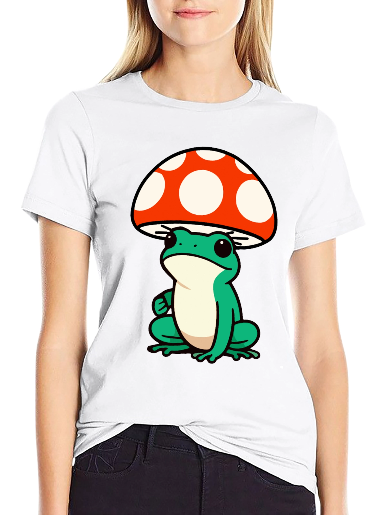 Frog Mushroom Graphic Tee - Black Cotton T-Shirt