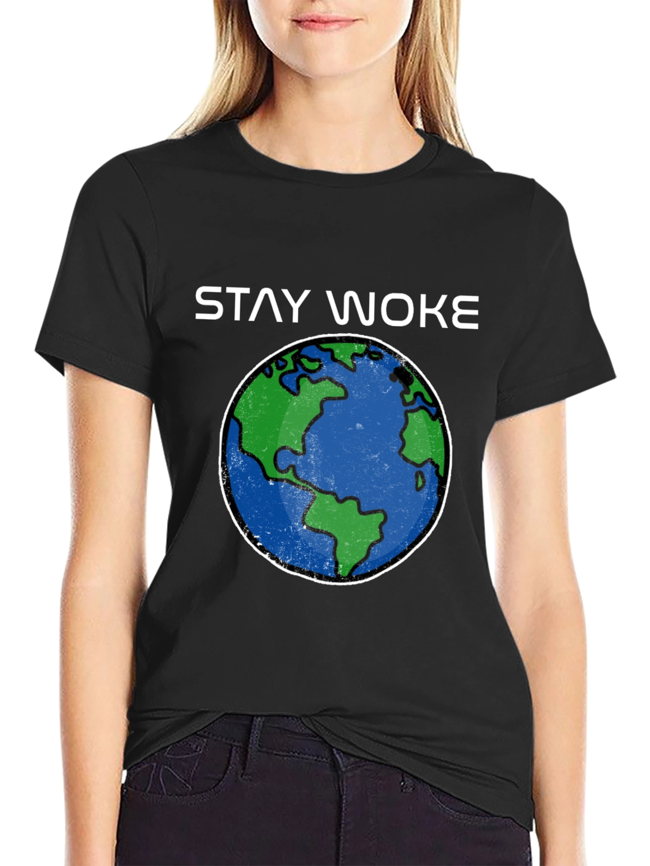 Stay Woke Earth Graphic Tee - Black