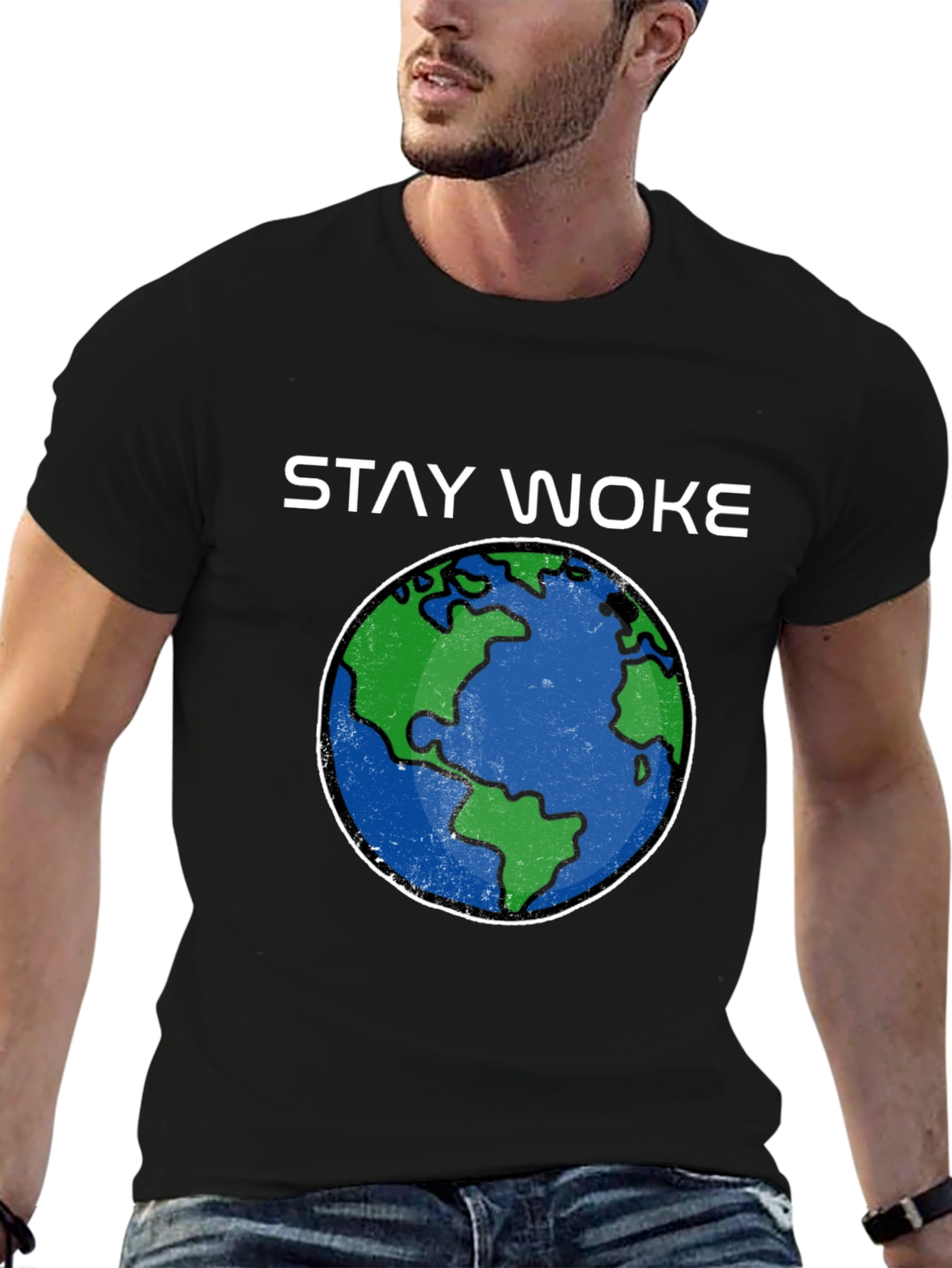 Stay Woke Earth Graphic Tee - Black