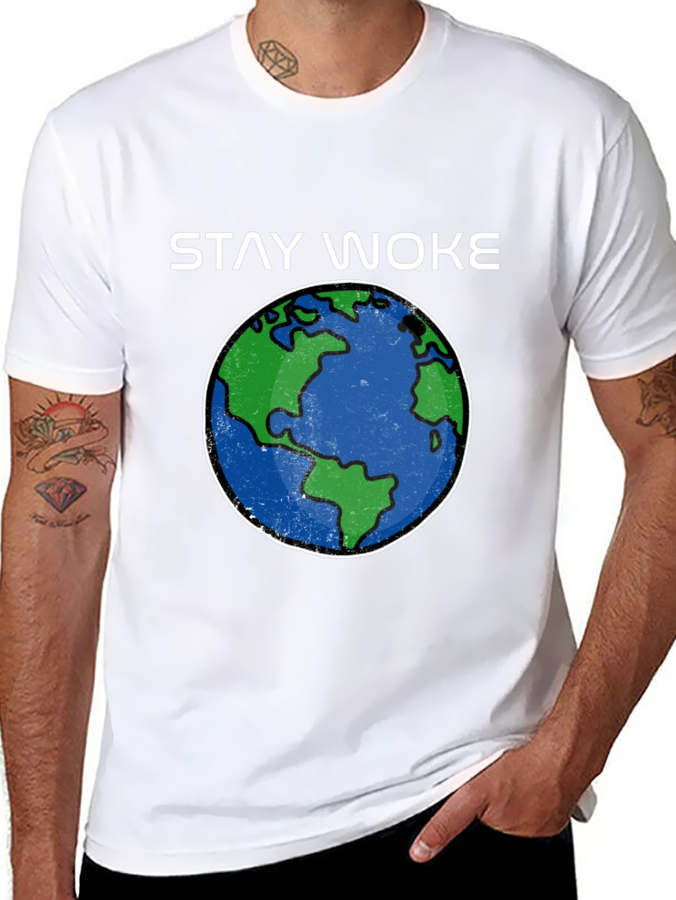 Stay Woke Earth Graphic Tee - Black