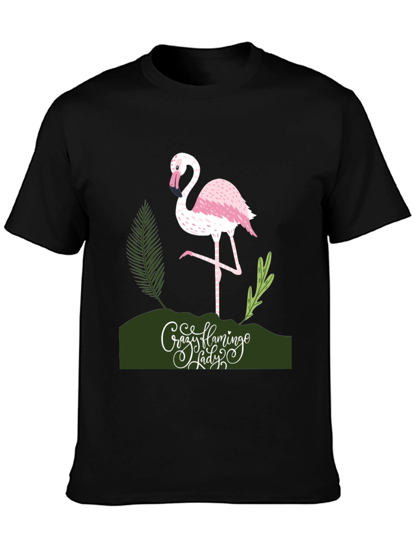 Crazy Flamingo Lady T-Shirt - Black Cotton Tee