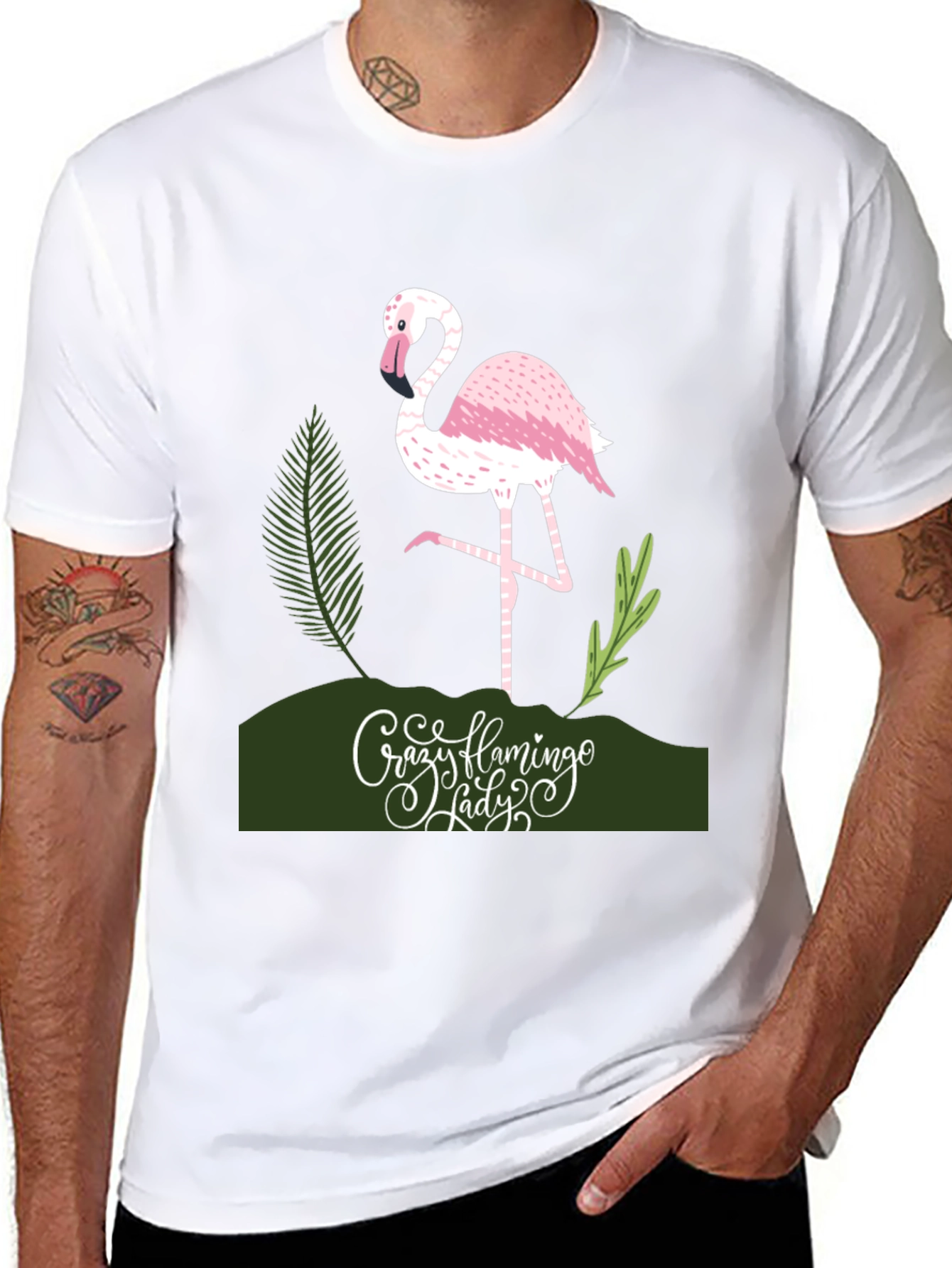 Crazy Flamingo Lady T-Shirt - Black Cotton Tee