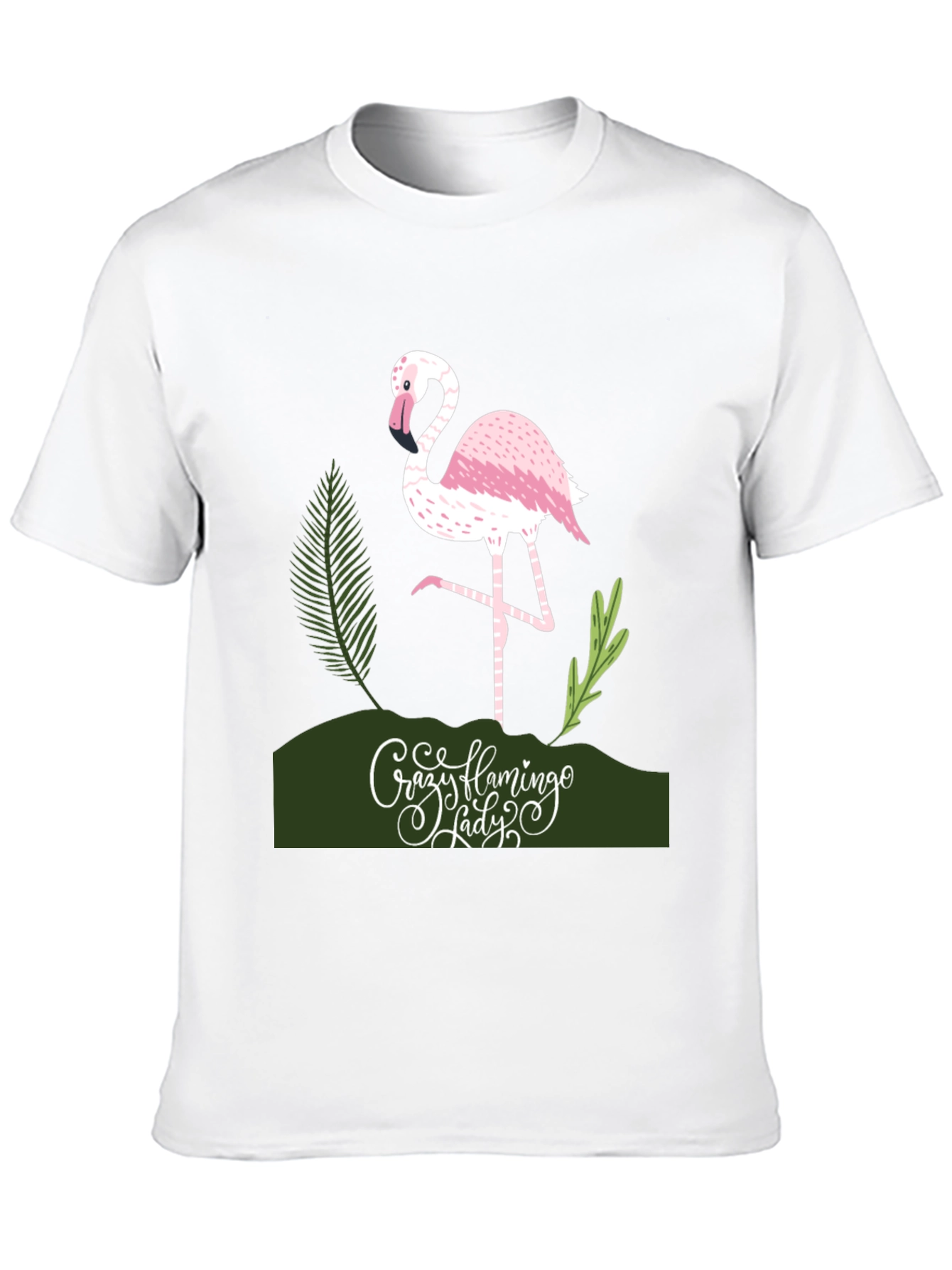 Crazy Flamingo Lady T-Shirt - Black Cotton Tee