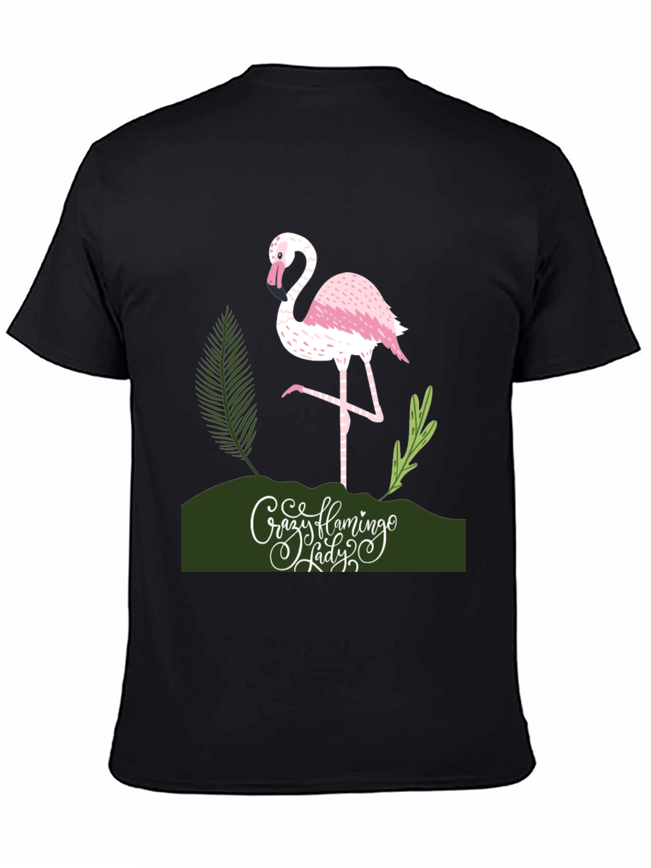 Crazy Flamingo Lady T-Shirt - Black Cotton Tee