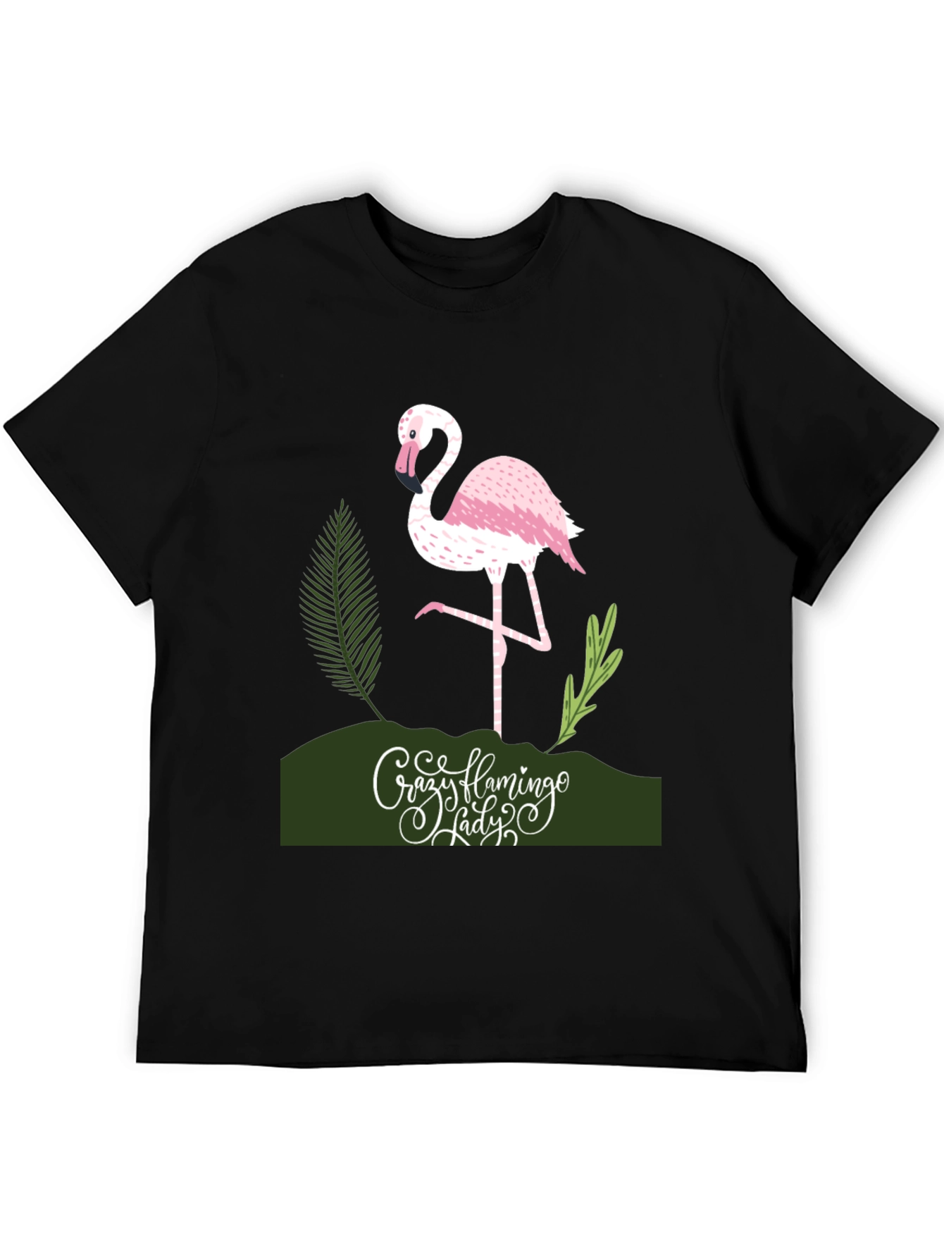 Crazy Flamingo Lady T-Shirt - Black Cotton Tee