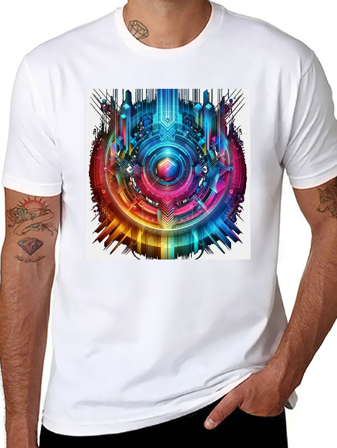 Abstract Geometric Rainbow Circle Graphic T-Shirt