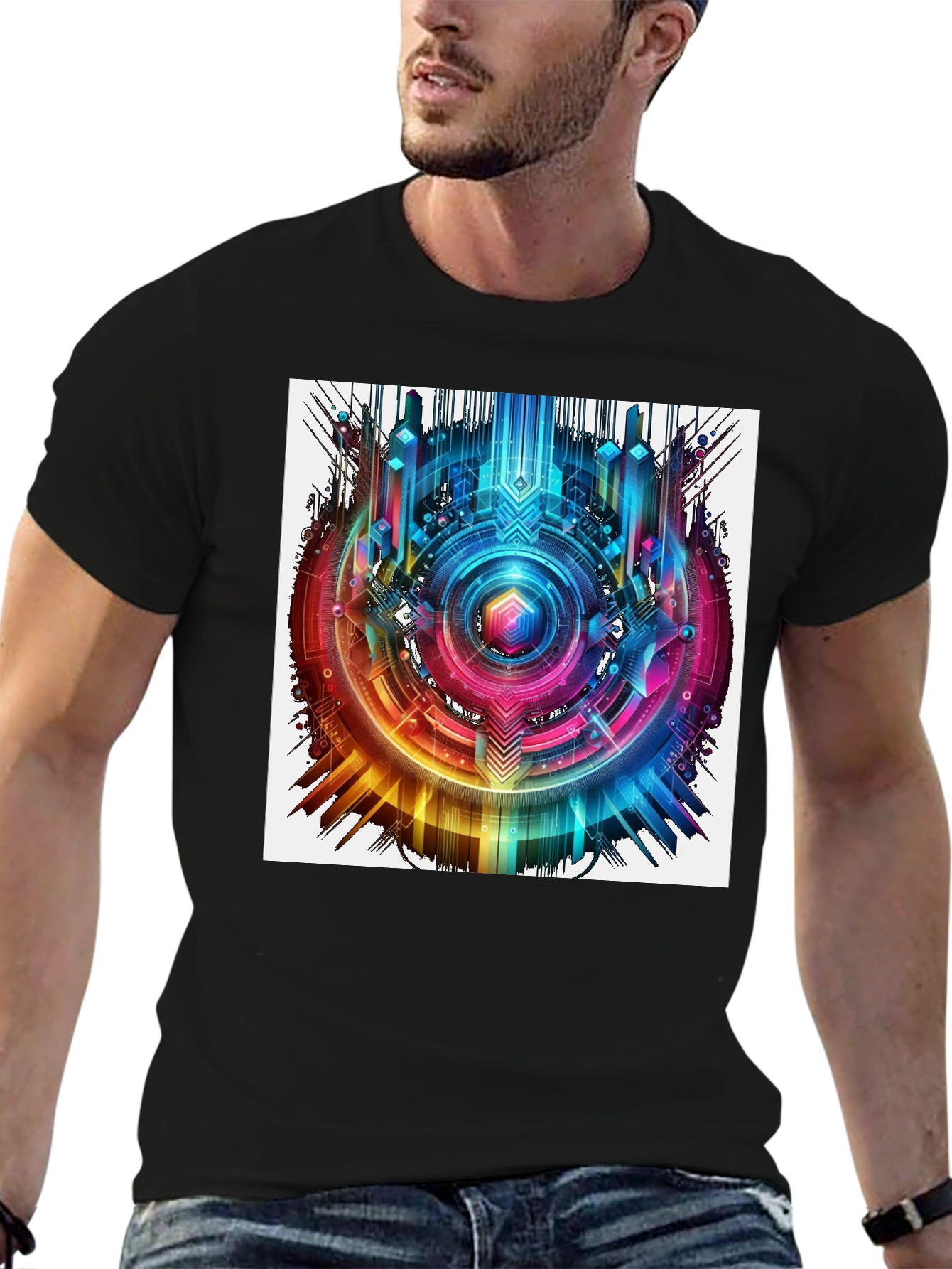 Abstract Geometric Rainbow Circle Graphic T-Shirt