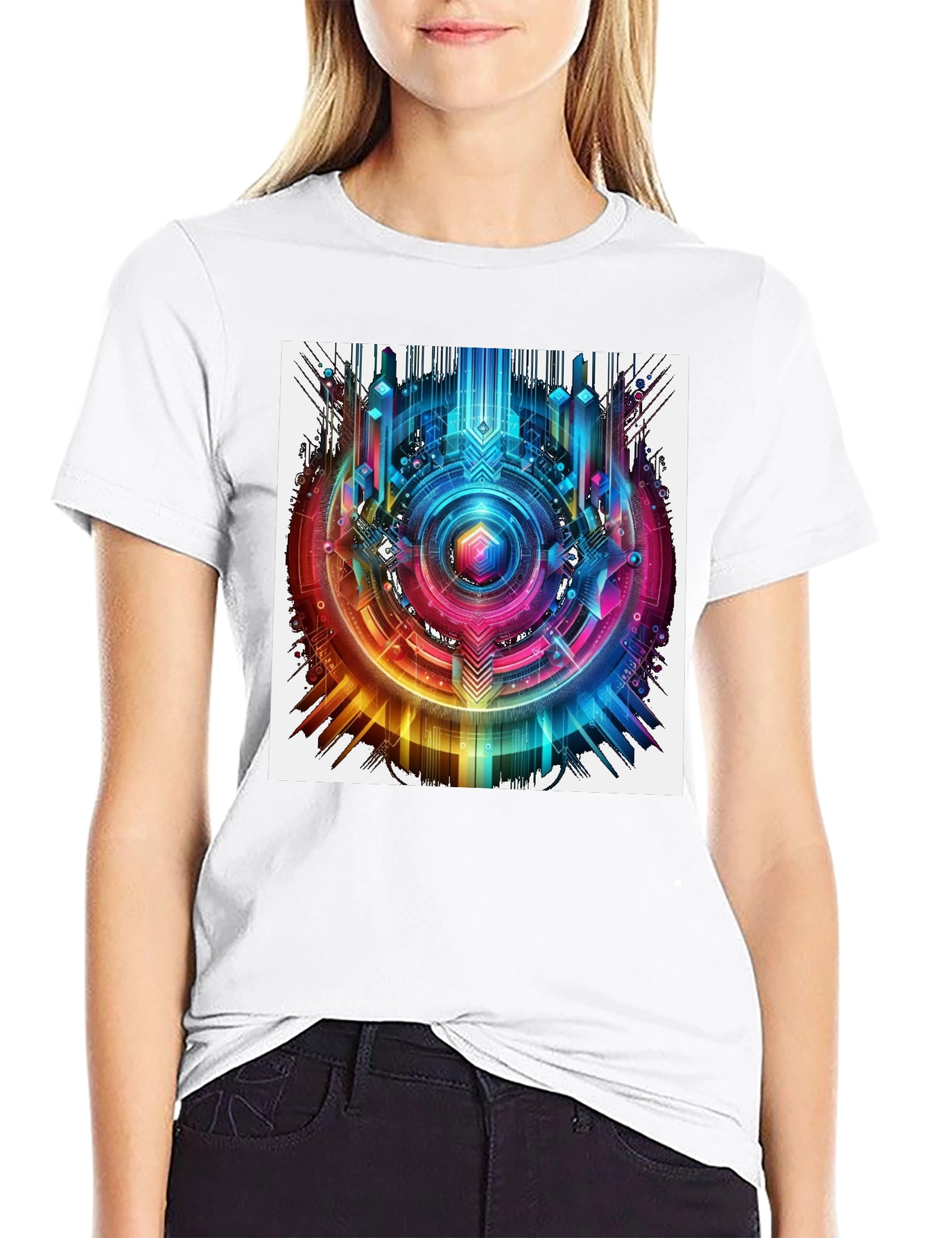 Abstract Geometric Rainbow Circle Graphic T-Shirt