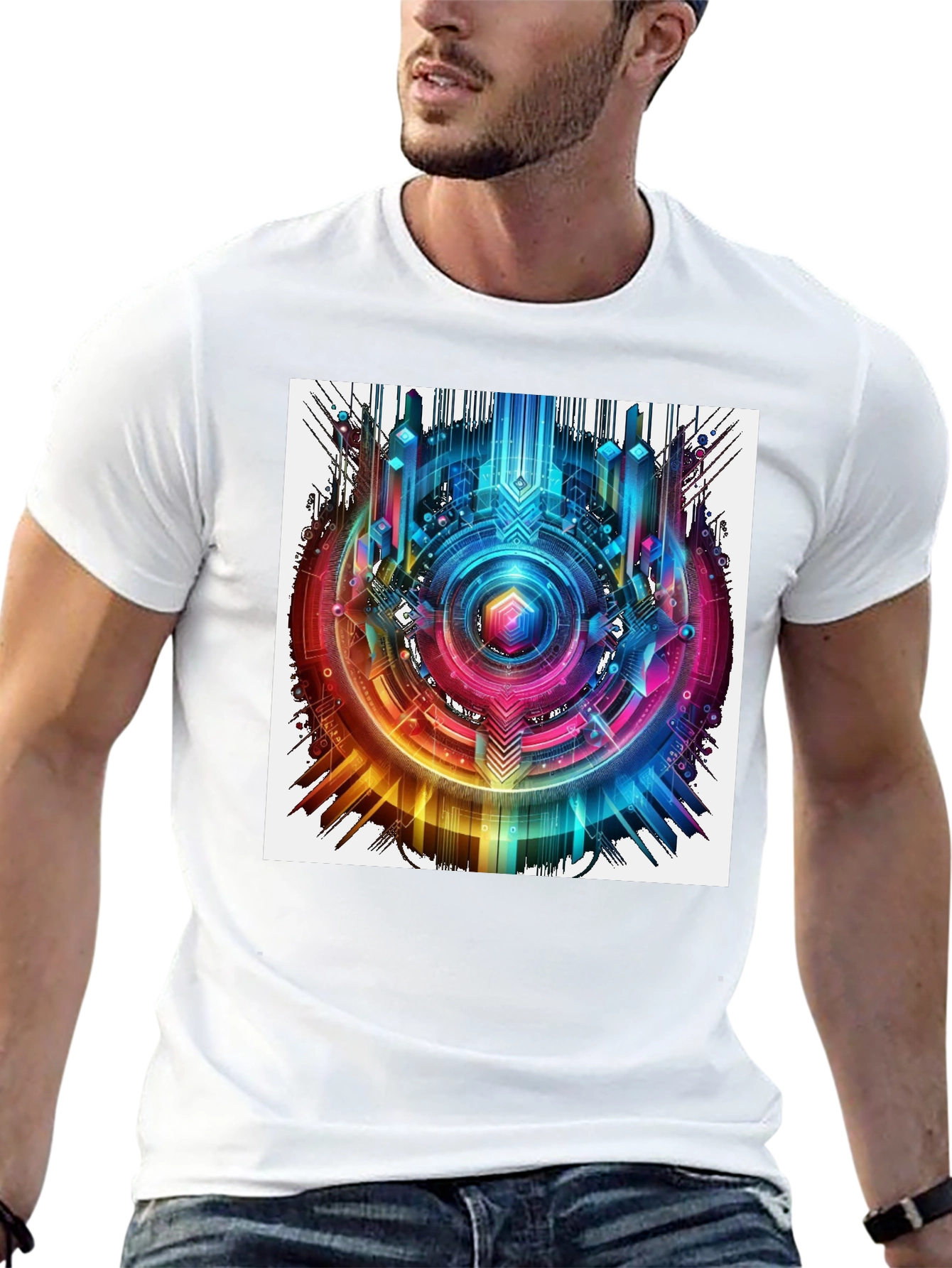 Abstract Geometric Rainbow Circle Graphic T-Shirt