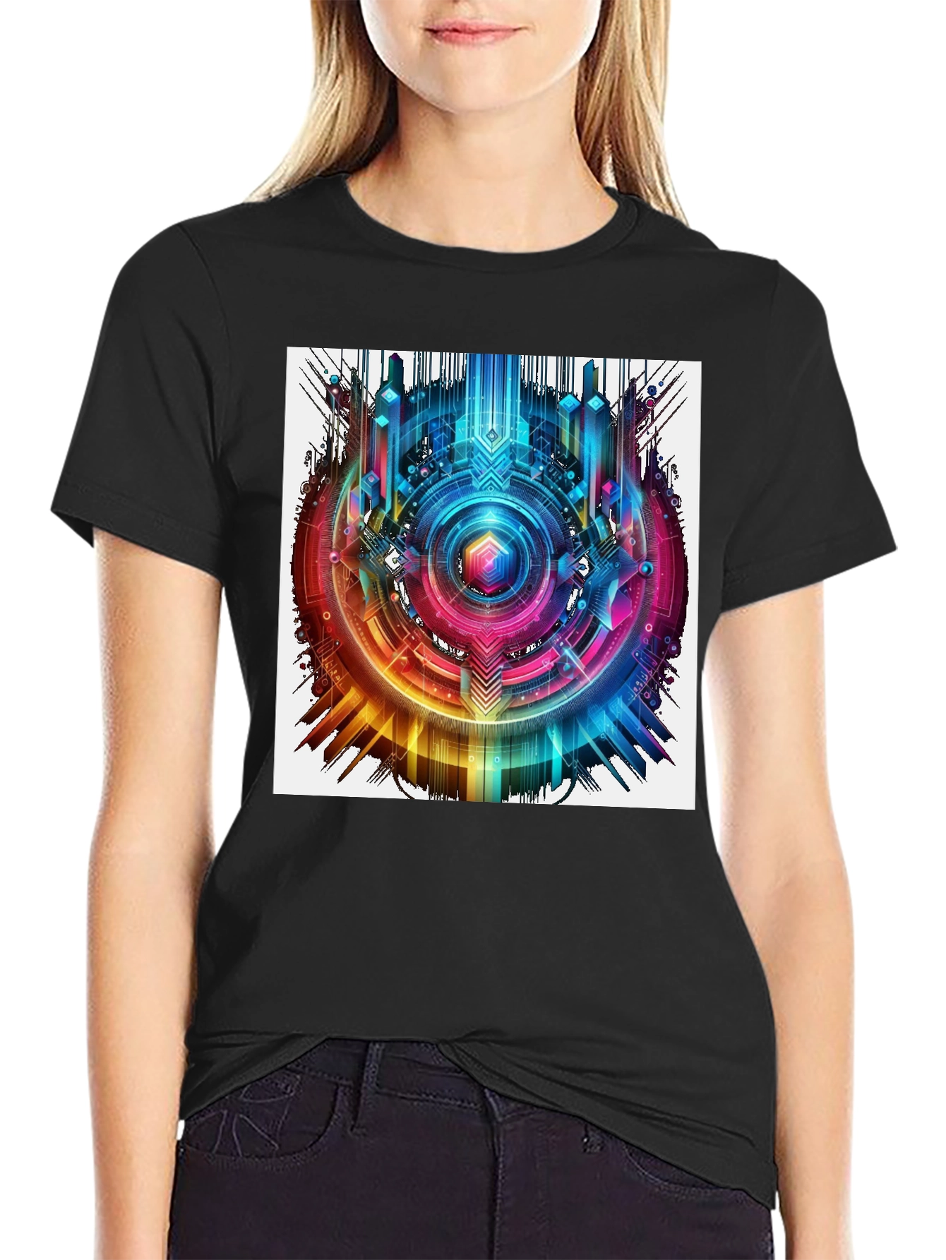 Abstract Geometric Rainbow Circle Graphic T-Shirt