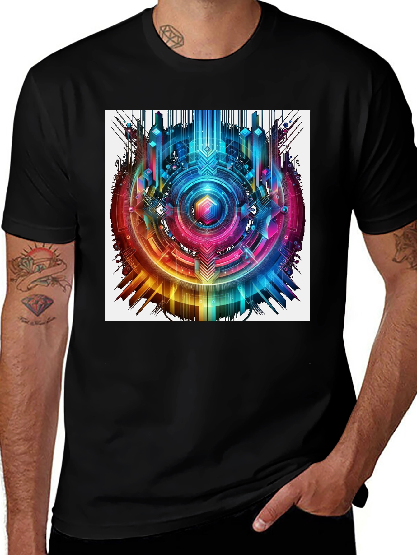 Abstract Geometric Rainbow Circle Graphic T-Shirt