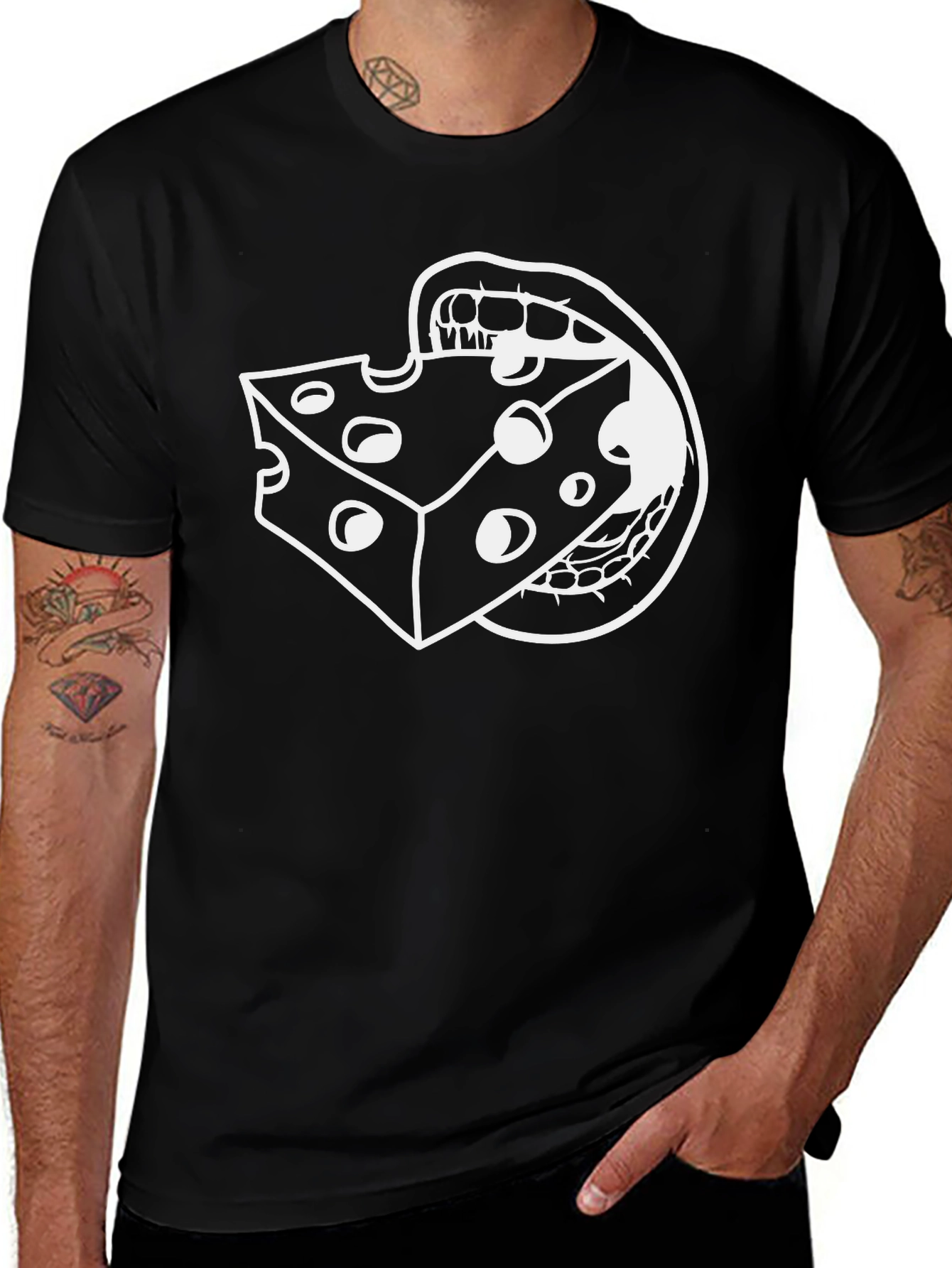 Cheesy Bite Graphic Tee - Black Cotton Blend T-Shirt