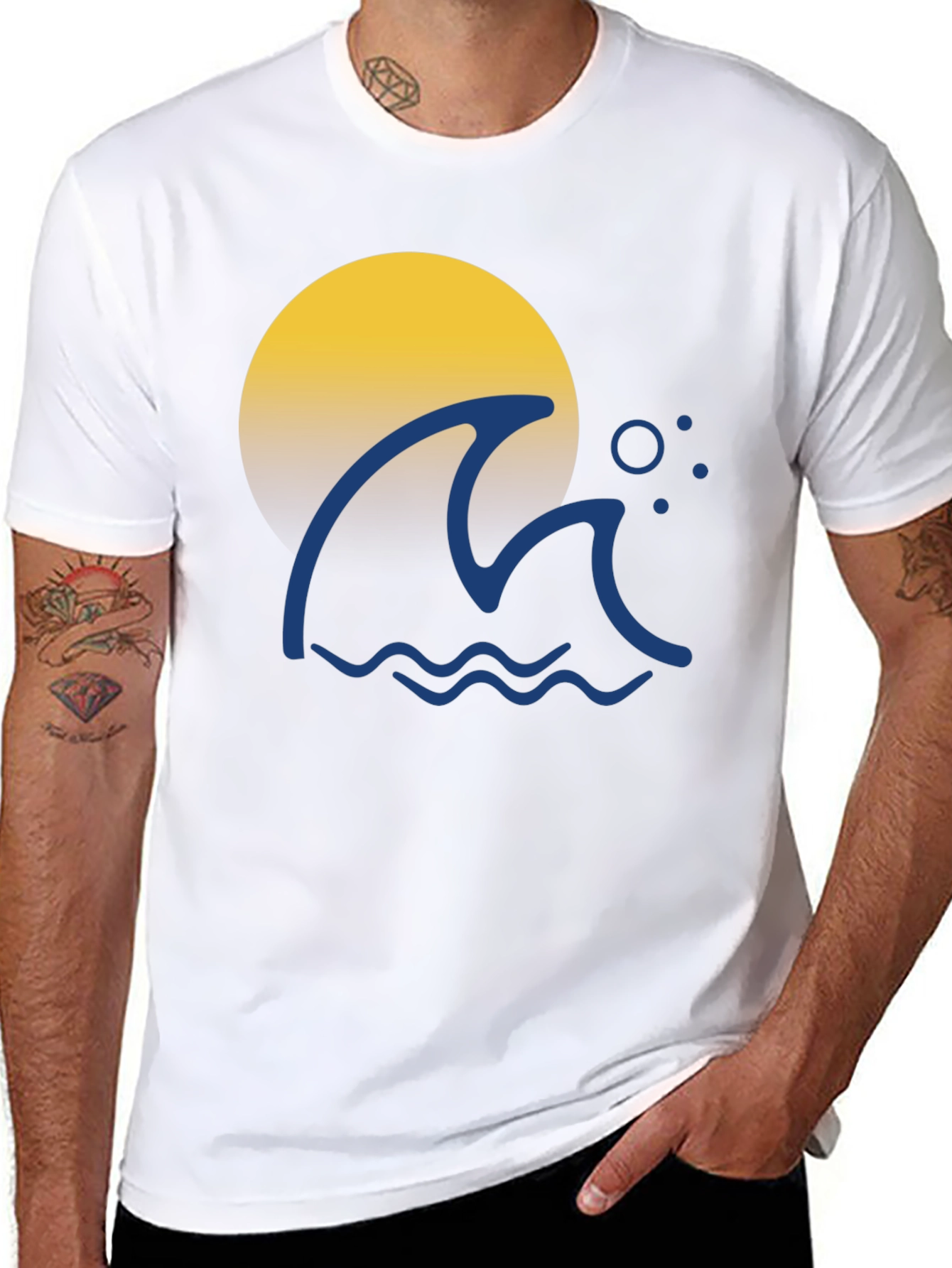 Wave & Sun Graphic Tee - Black Cotton
