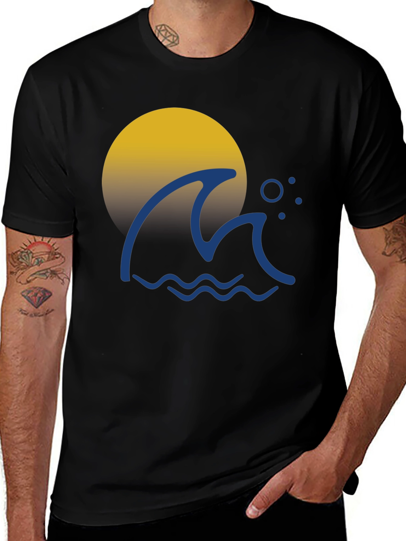 Wave & Sun Graphic Tee - Black Cotton
