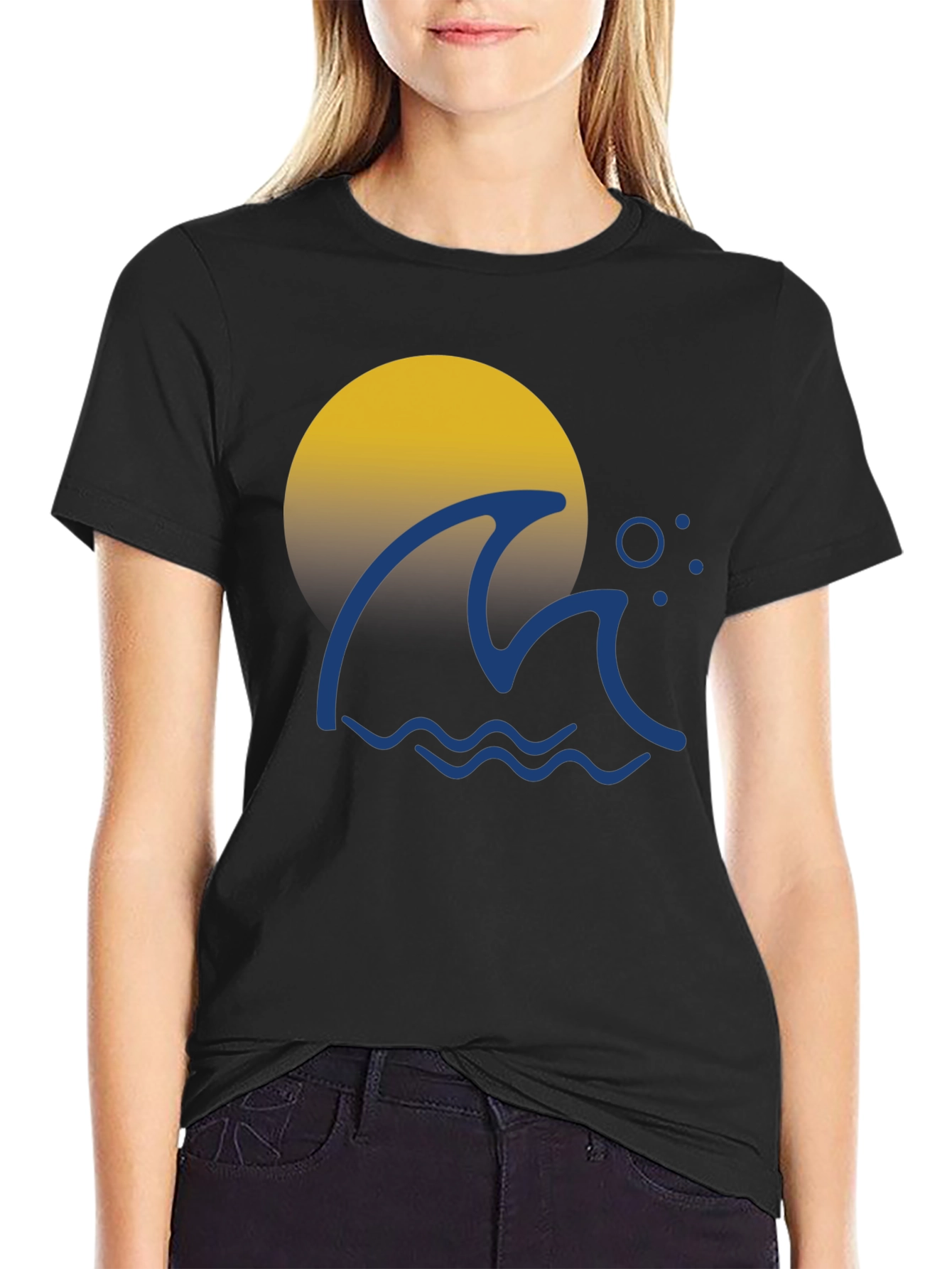 Wave & Sun Graphic Tee - Black Cotton